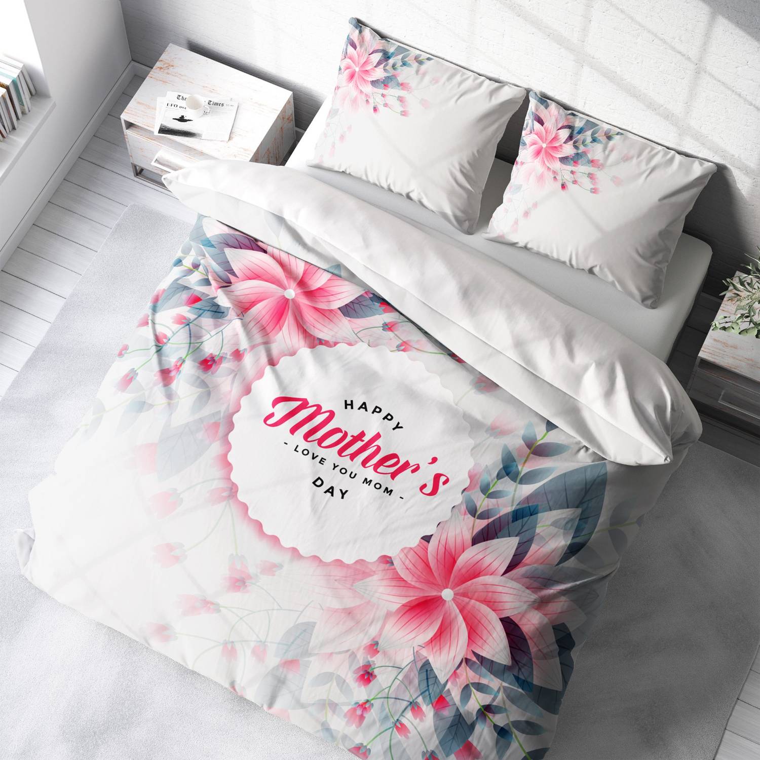 Комплект постельного белья MonoHome для двуспальной кровати 200x220 см из 3D хлопкового сатина с цифровой печатью и Oxford подушками