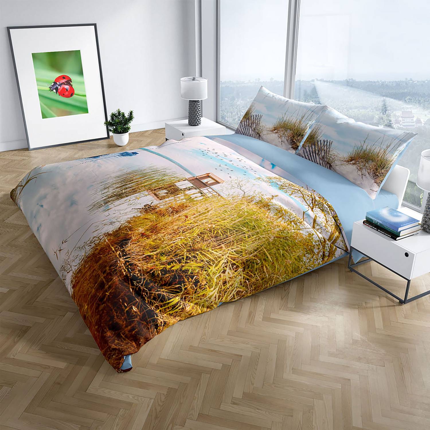 PerlaSera Reeds 3D Cotton Satin Double Duvet Cover Set