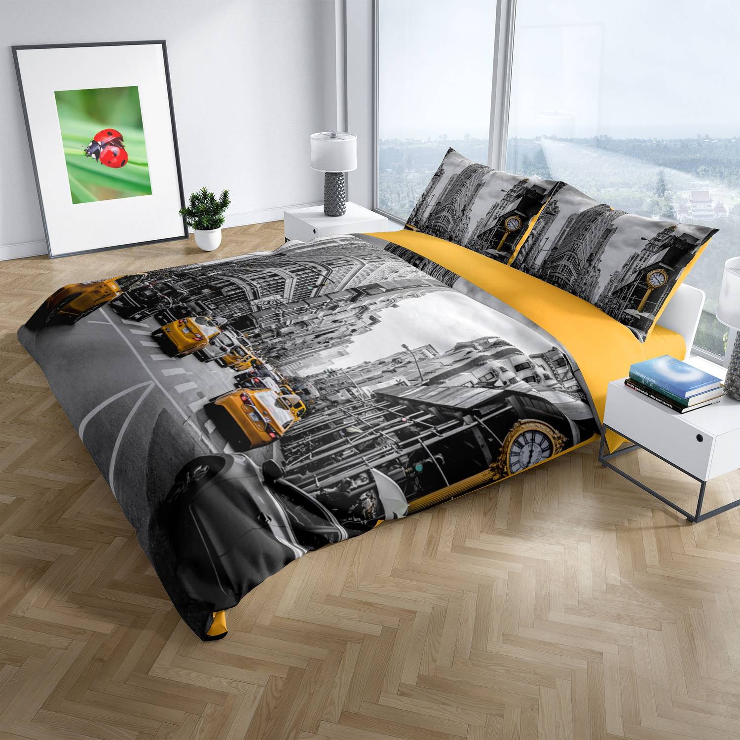 PerlaSera Taxi 3D Pamuk Saten Çift Kişilik Nevresim Seti