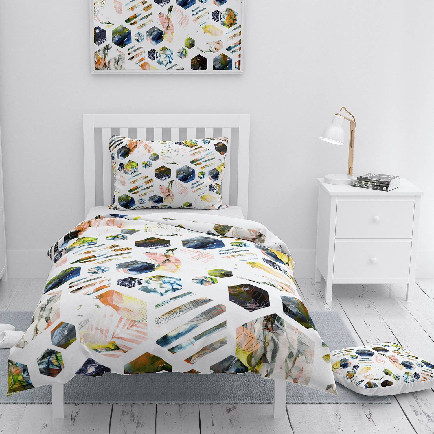 MonoHome Colorful Hexagon 3D Cotton Satin Single Duvet Cover Set