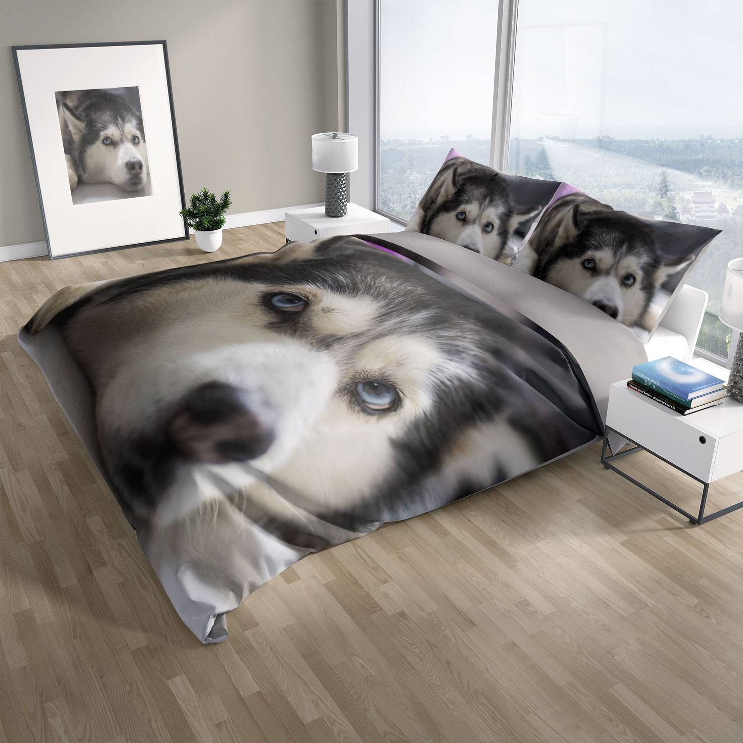 Комплект постельного белья Cattleya Husky 3D, двойной, 200x220 см, 100% хлопок, цифровая печать, насыщенные цвета, с наволочками 50x70 см, высокое качество