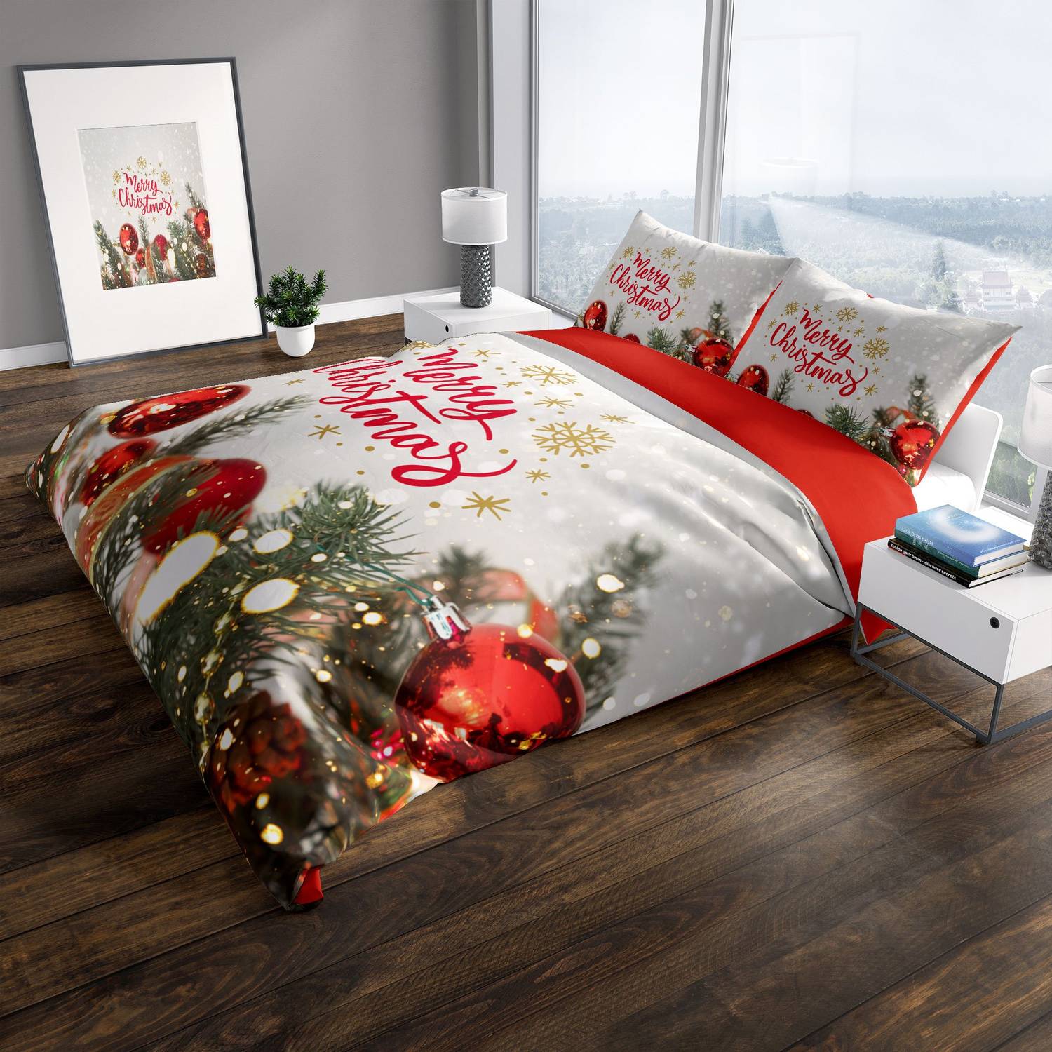 Cattleya NY Noel 3D Pamuk Saten Çift Kişilik Nevresim Takımı