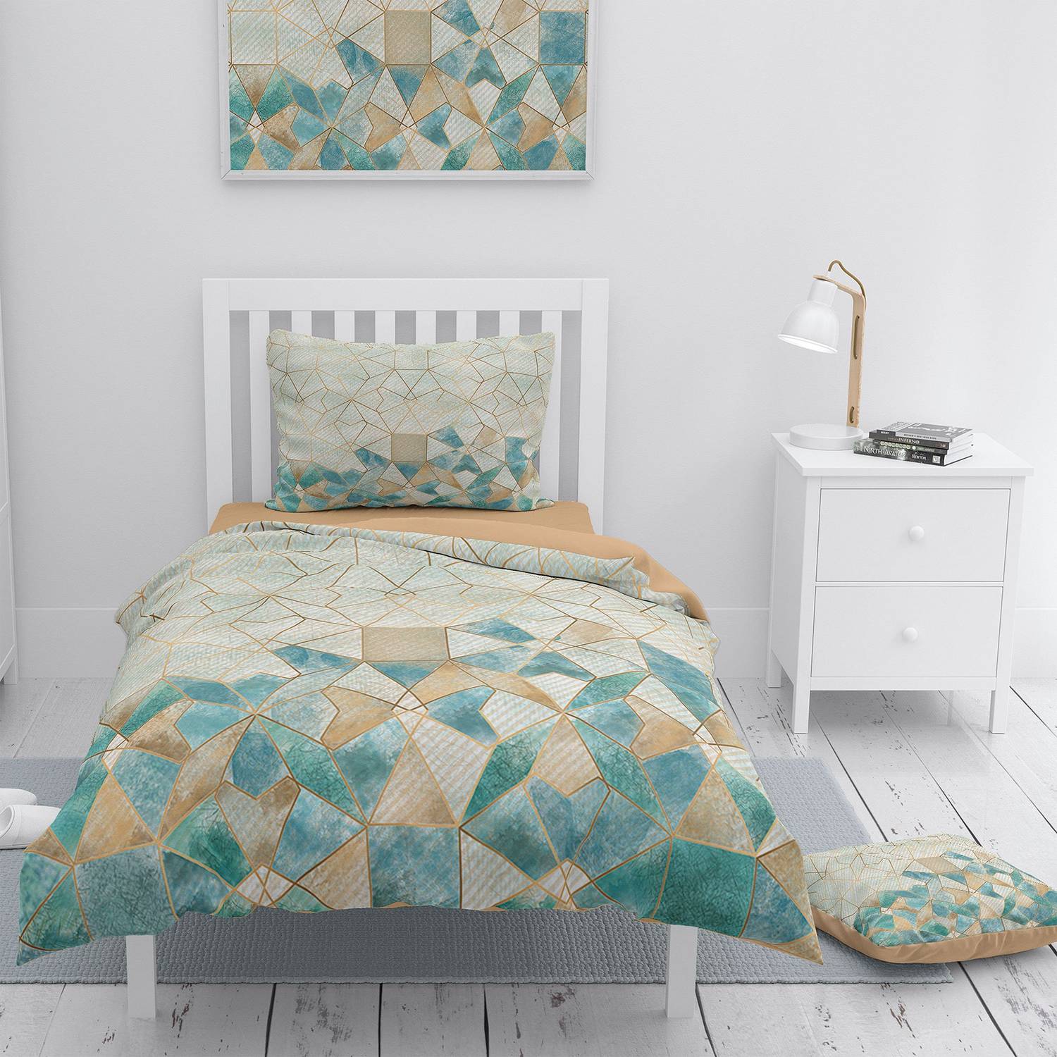 MonoHome Geometric Watercolor 3D Cotton Satin Single Duvet Cover Set