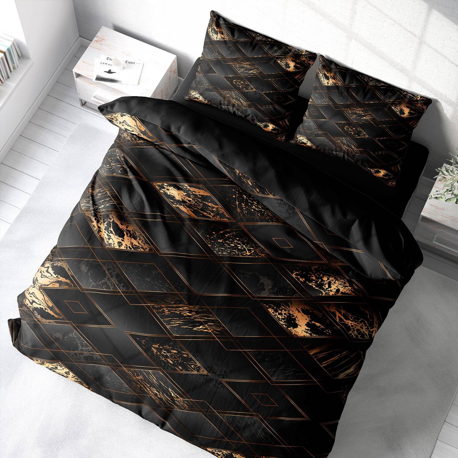 Комплект постельного белья MonoHome Black Suite 3D из хлопкового сатина, 200x220 см, с цифровым принтом, мягкая текстура, живые цвета, два наволочки 50x70 см