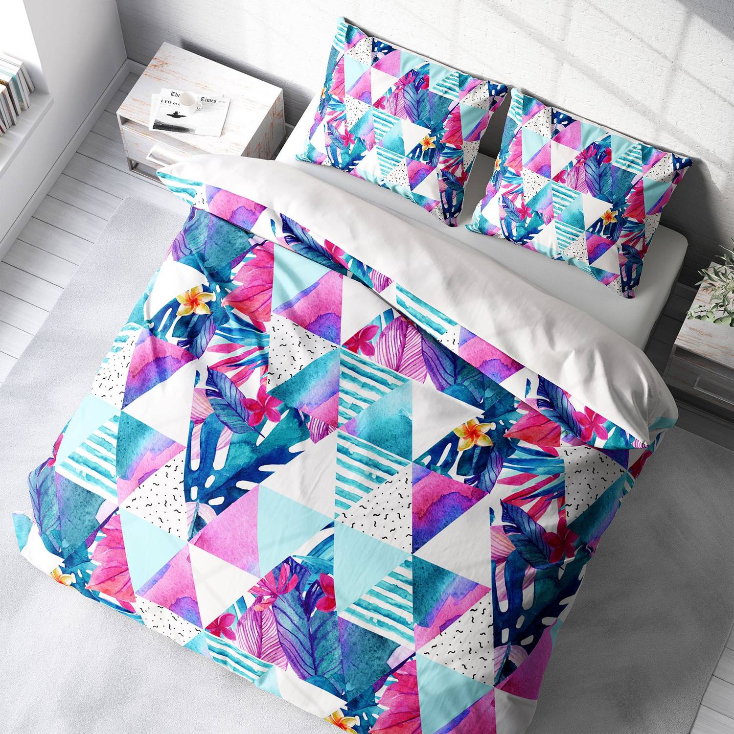 MonoHome Geometric Tropical 3D Pamuk Saten Çift Kişilik Nevresim Takımı