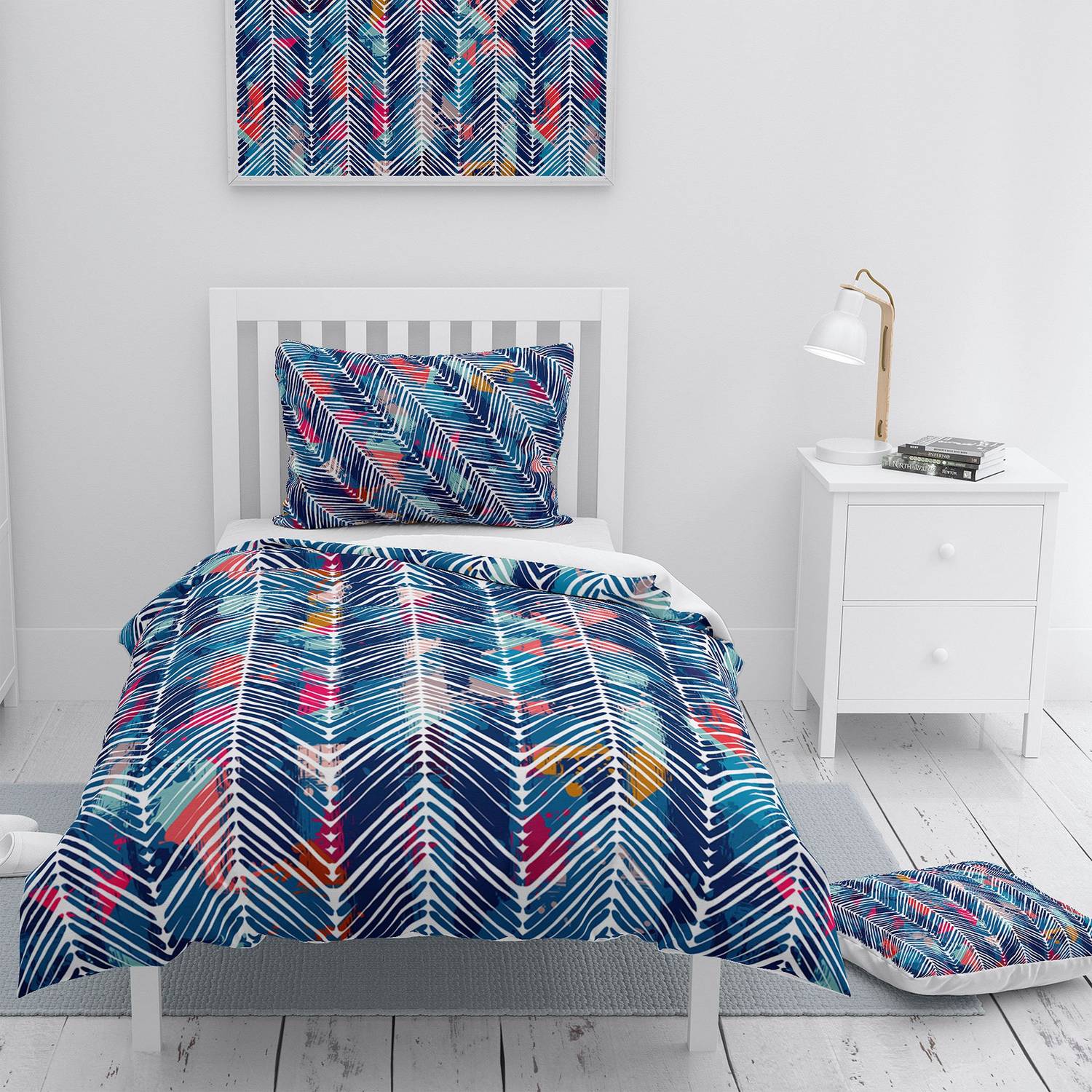 MonoHome Blue Pattern 3D Cotton Satin Single Duvet Cover Set