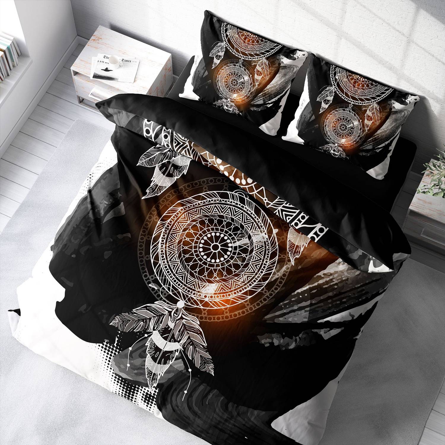 طقم غطاء لحاف مزدوج من الساتان القطني ثلاثي الأبعاد من MonoHome Dream Feather