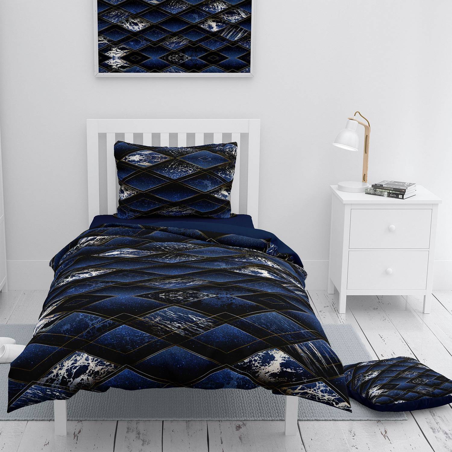 MonoHome Blue Suite 3D Pamuk Saten Tek Kişilik Nevresim Takımı