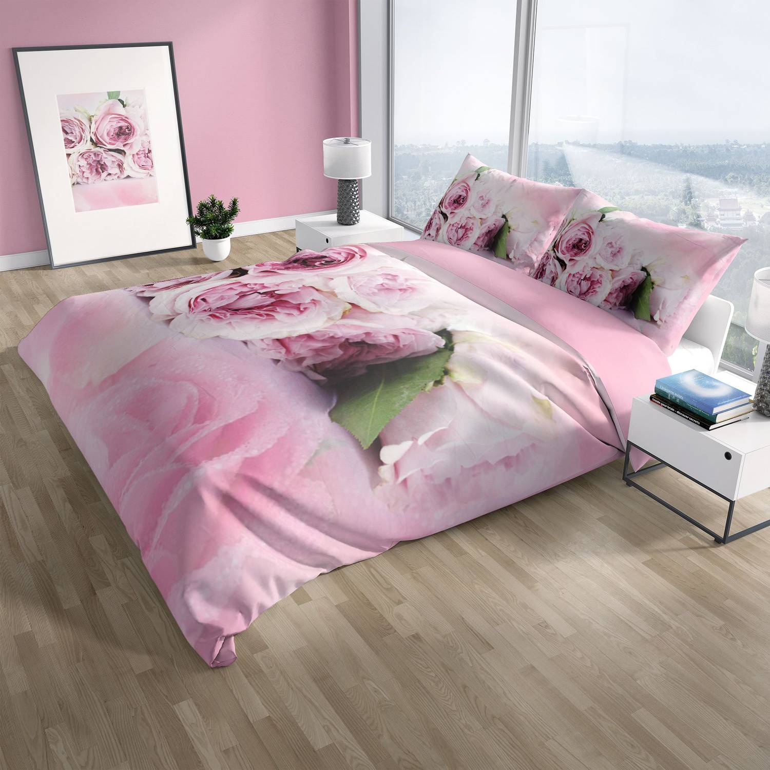 Постільна білизна CattleyaSoftRose 3D з бавовняного сатину, двоспальна, гарантія якості MonoHome, живі кольори, комфортний сон, розмір 200x220 см