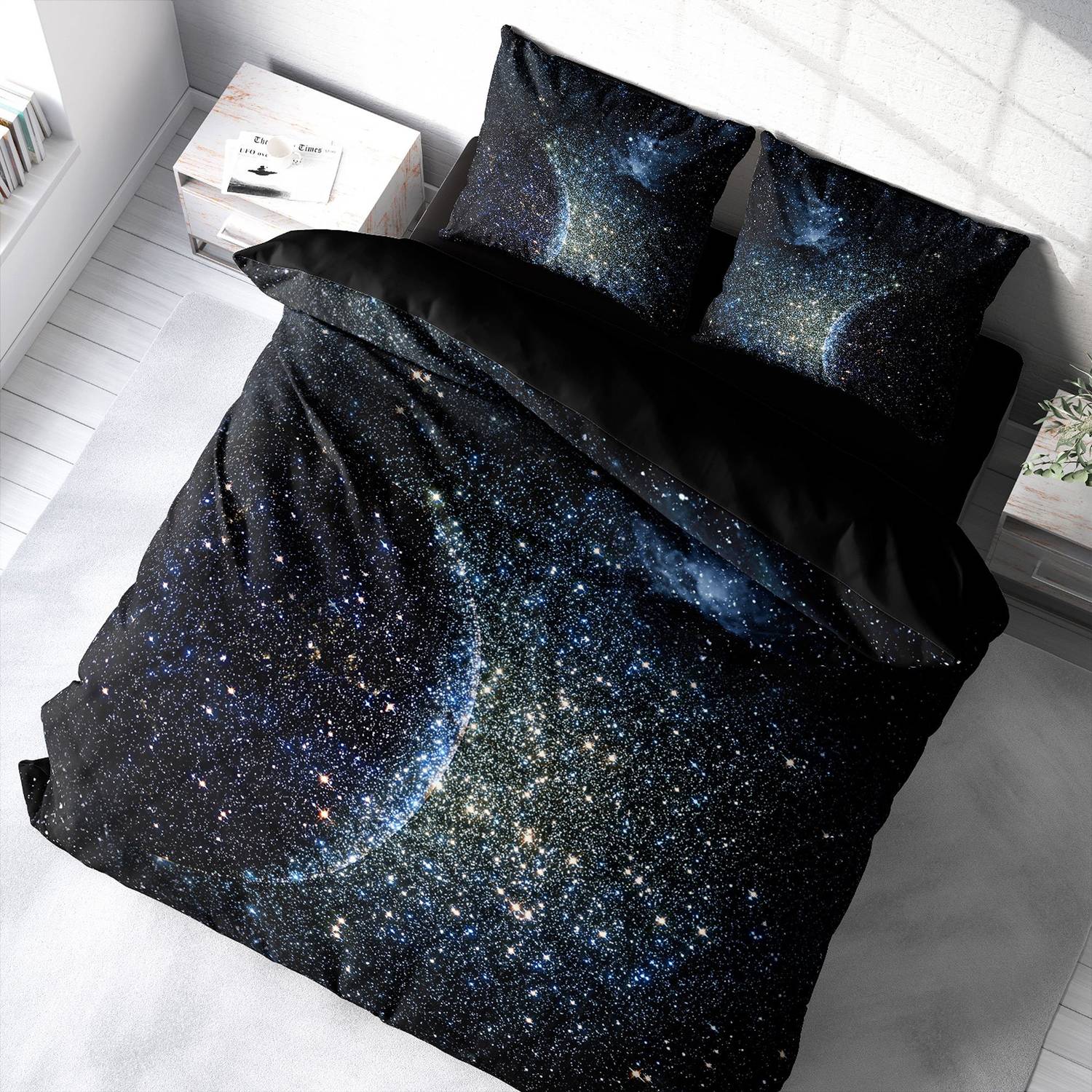 MonoHome Star Moon 3D طقم غطاء لحاف مزدوج من الساتان القطني