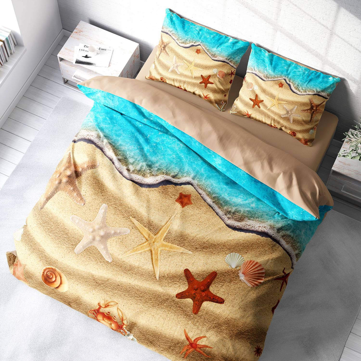 MonoHome Beach Stars 3D Cotton Satin Double Duvet Cover Set