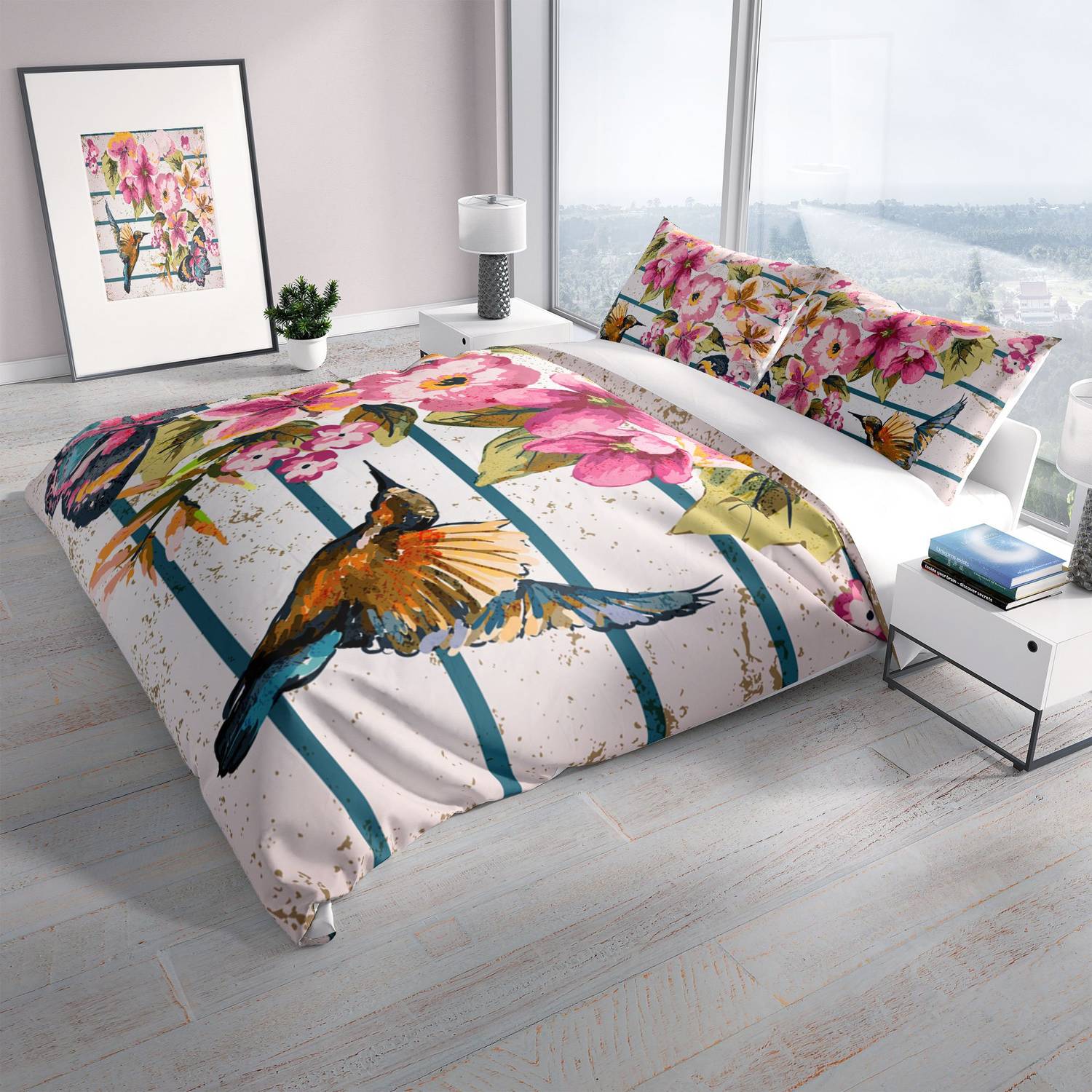 Cattleya Fly 3D Cotton Satin Double Duvet Cover Set