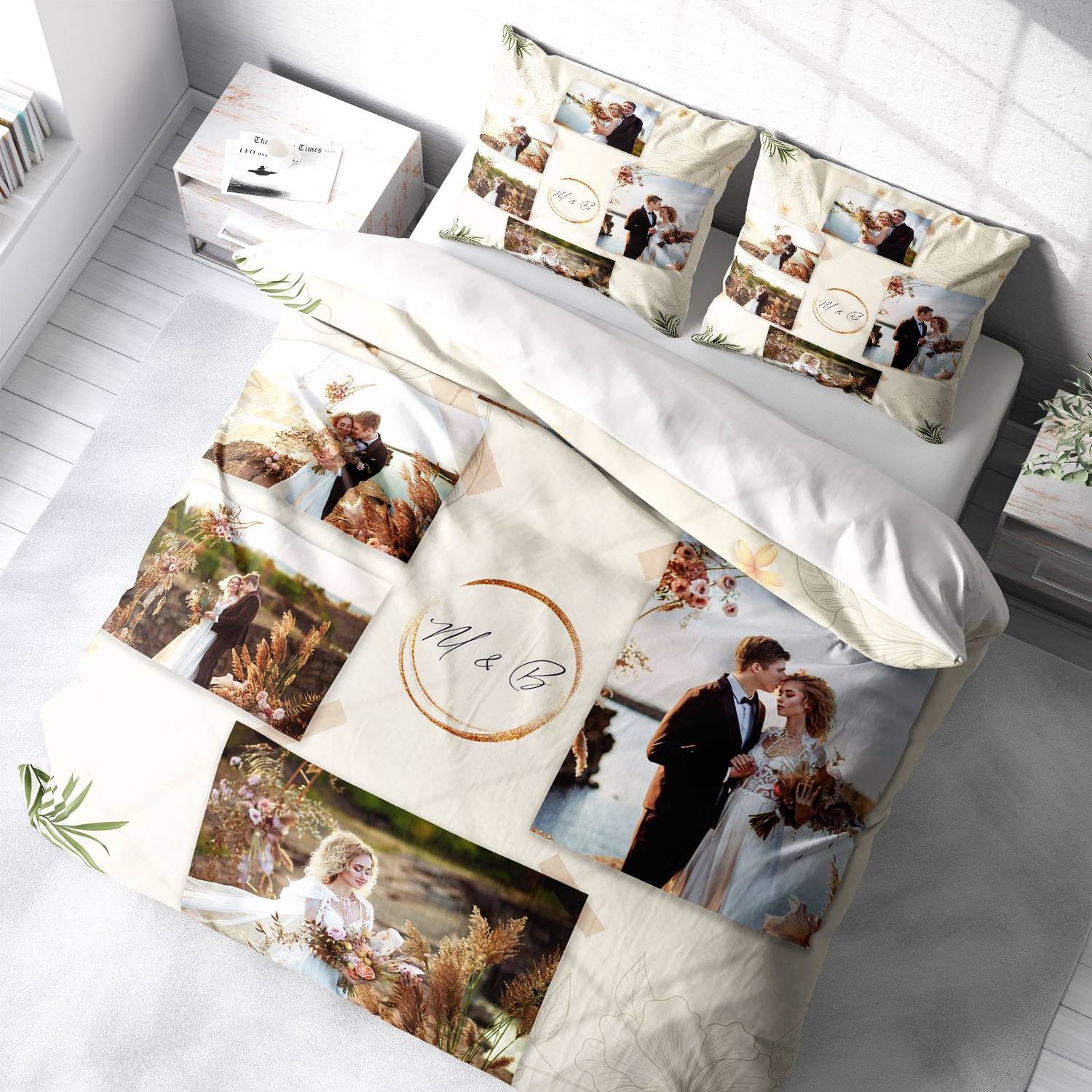 طقم غطاء لحاف مزدوج من الساتان القطني المخصص ثلاثي الأبعاد من MonoHome ناعم 4