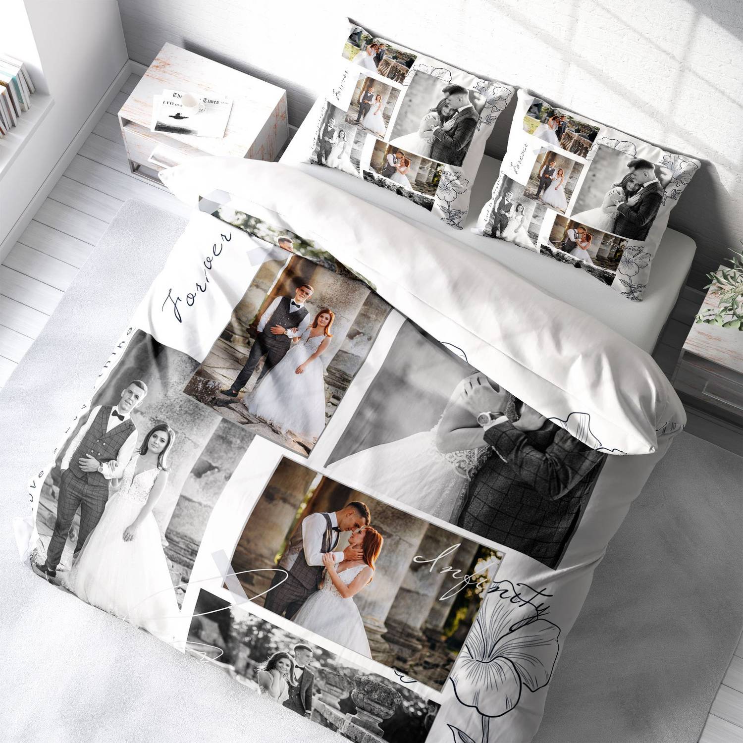 MonoHome Custom 3D Cotton Satin Double Duvet Cover Set Soft 2