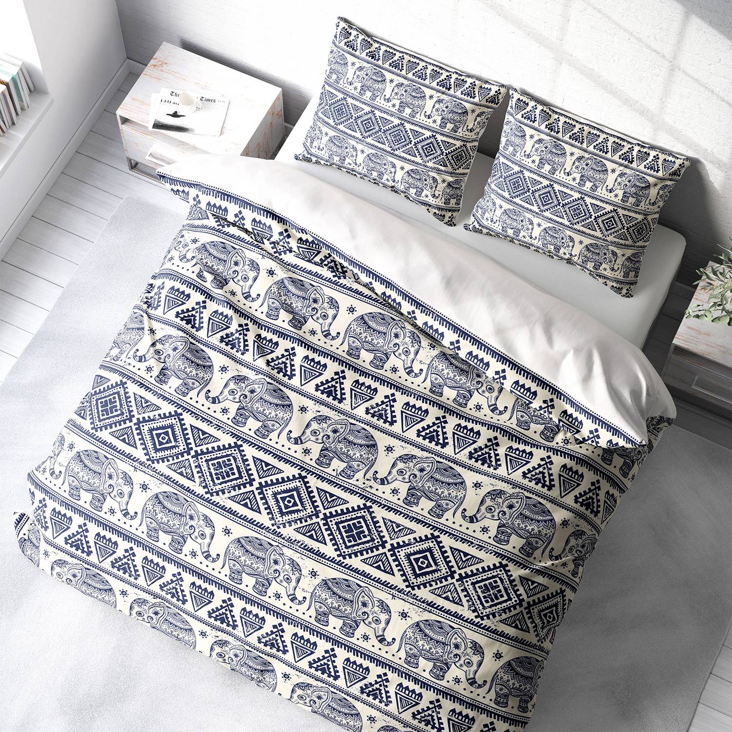 Набор постельного белья MonoHome Ethnic Elephant 3D из сатина с продвинутой печатью, 2-х спальный, 200x220 см, с наволочками 50x70 см, высококачественный хлопок