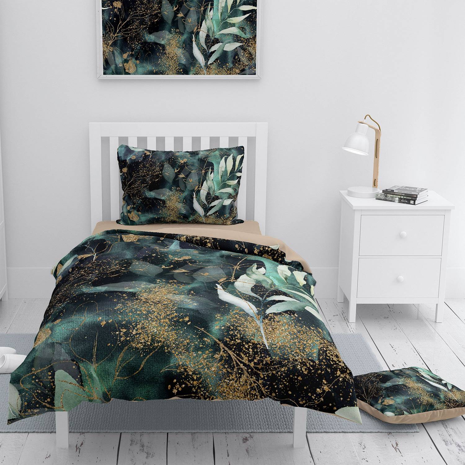 Набір постільної білизни MonoHome з 3D квітковим водяним кольором з бавовняного сатину на односпальне ліжко 160x220 см із цифровим принтом