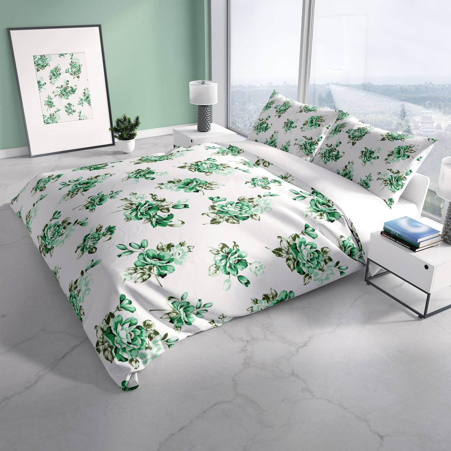 Комплект постельного белья PerlaSera BiGarden 3D из сатина и хлопка для двуспальной кровати 200х220 см с цифровой печатью ярких цветов