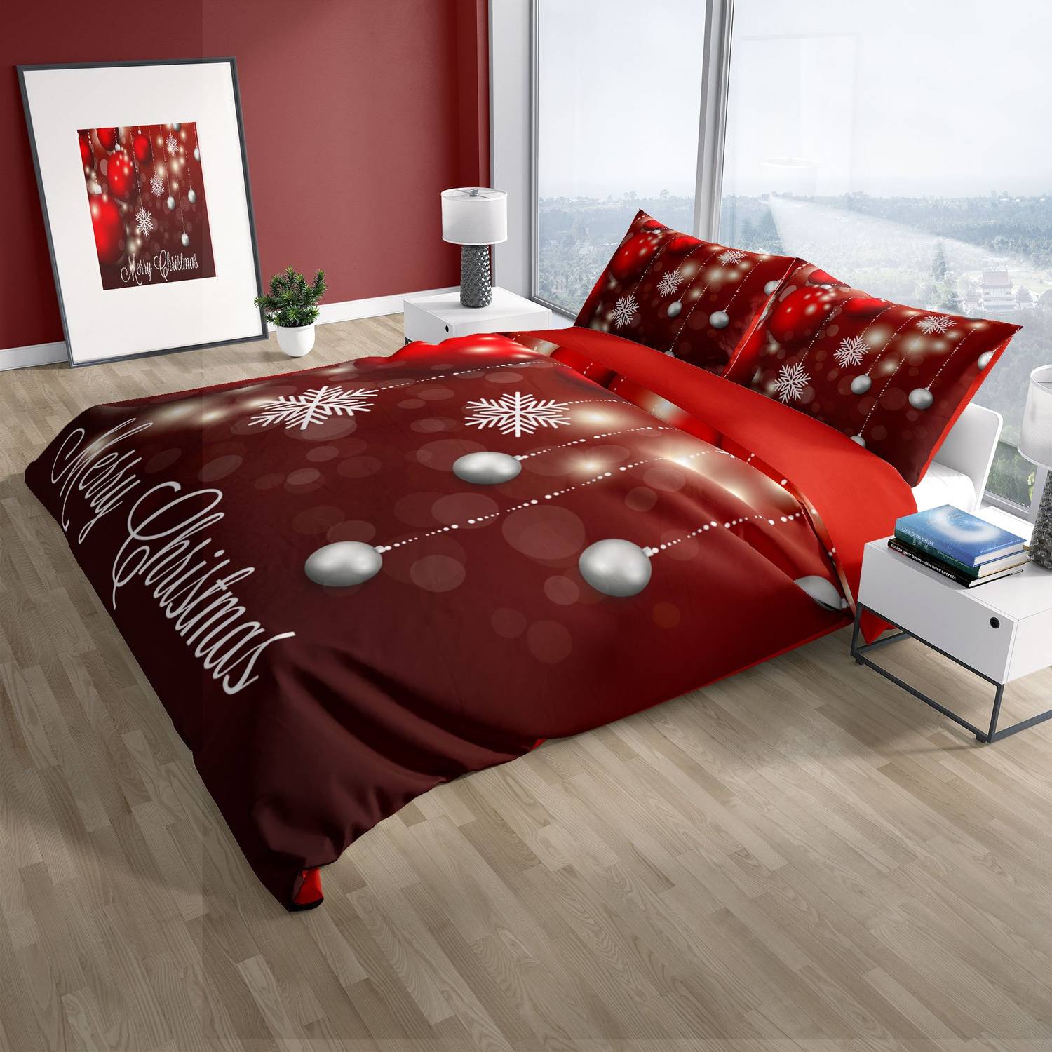 Комплект постільної білизни PerlaSera NY Flake 3D з бавовняного сатину для двоспального ліжка, 200x220 см, яскраві кольори та висока якість