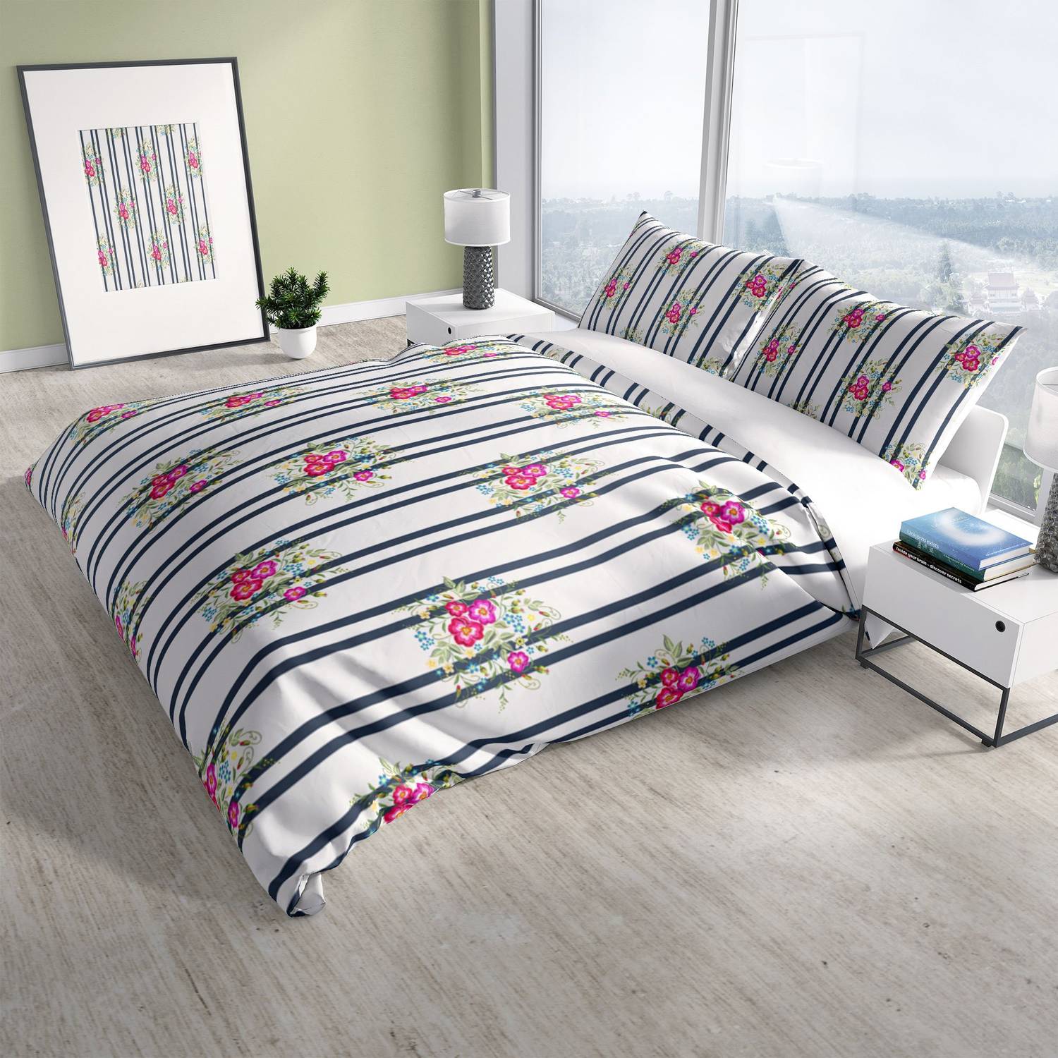 PerlaSera Ribbon 3D Cotton Satin Double Duvet Cover Set