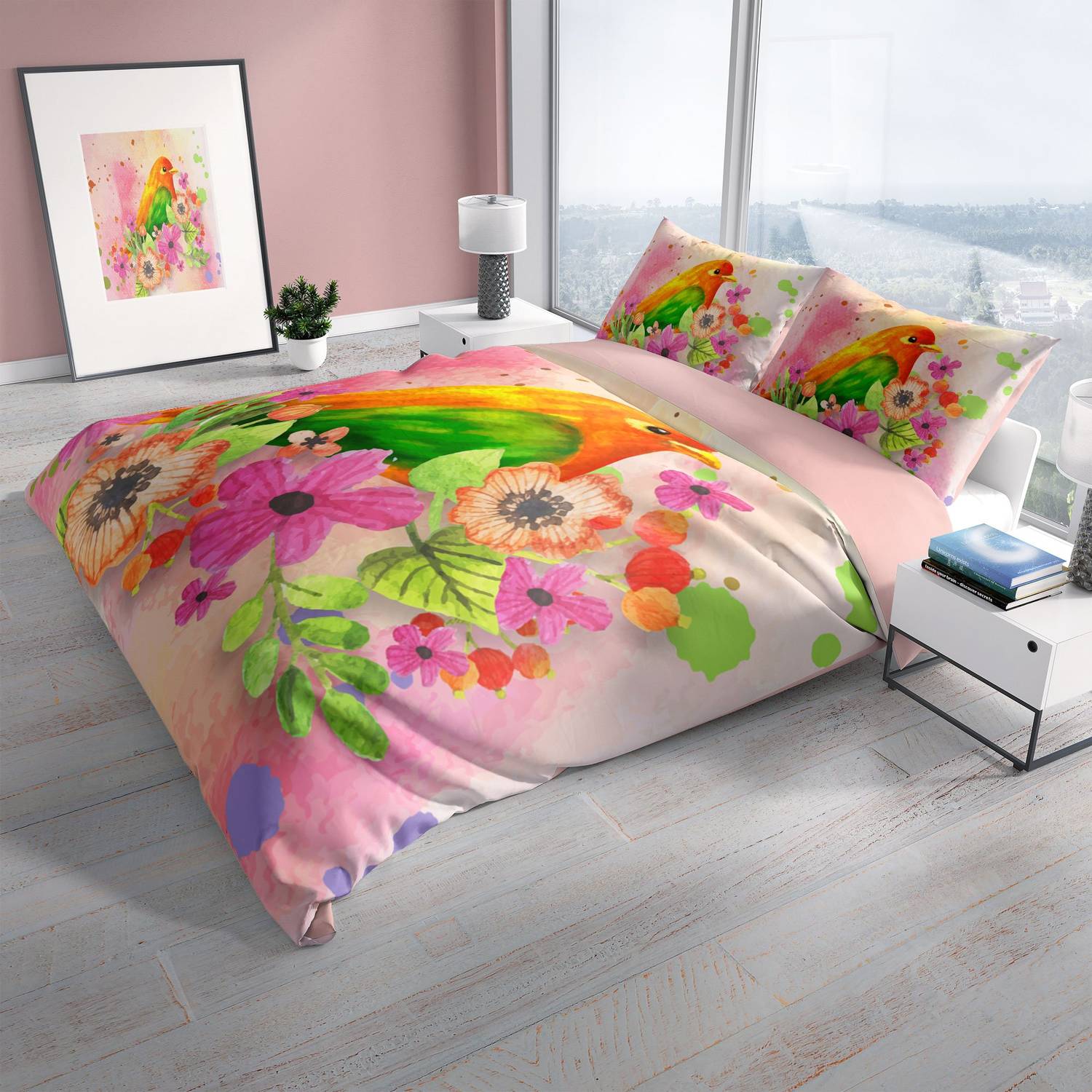 Комплект постельного белья PerlaSera BirdNest 3D из хлопка сатина для двуспальной кровати, 200 см x 220 см, яркие цвета, подарок в коробке