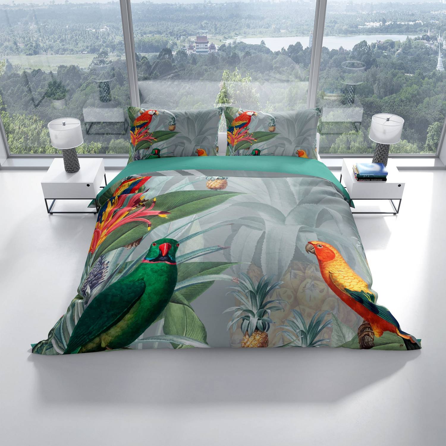 Постільна білизна PerlaSera ParWorld 3D з бавовняного сатину, двоспальна, 200x220 см, з яскравим цифровим друком, комплект з подушок 50x70 см