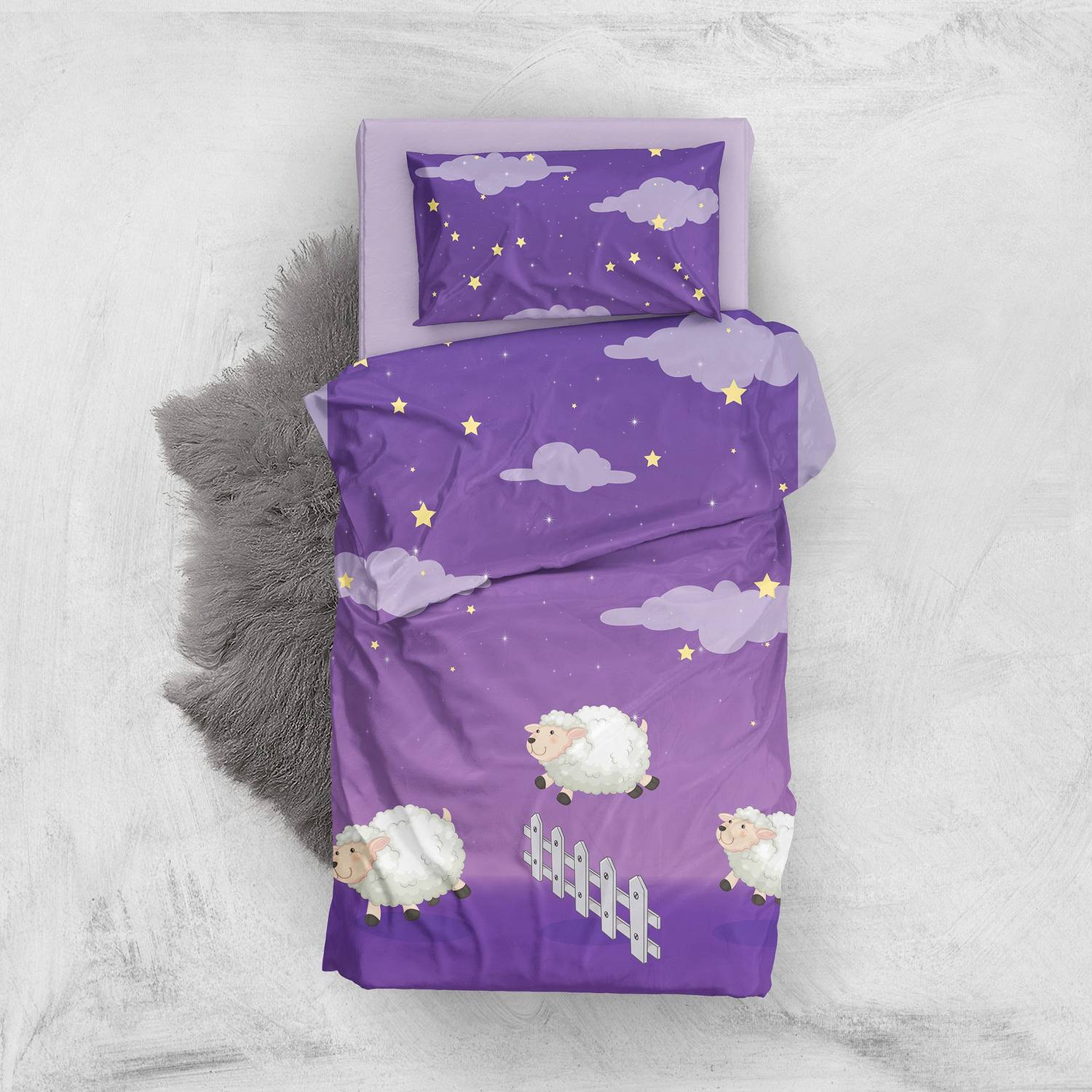 مجموعة غطاء لحاف للأطفال من MonoHome Sheep ثلاثية الأبعاد من القطن الساتان