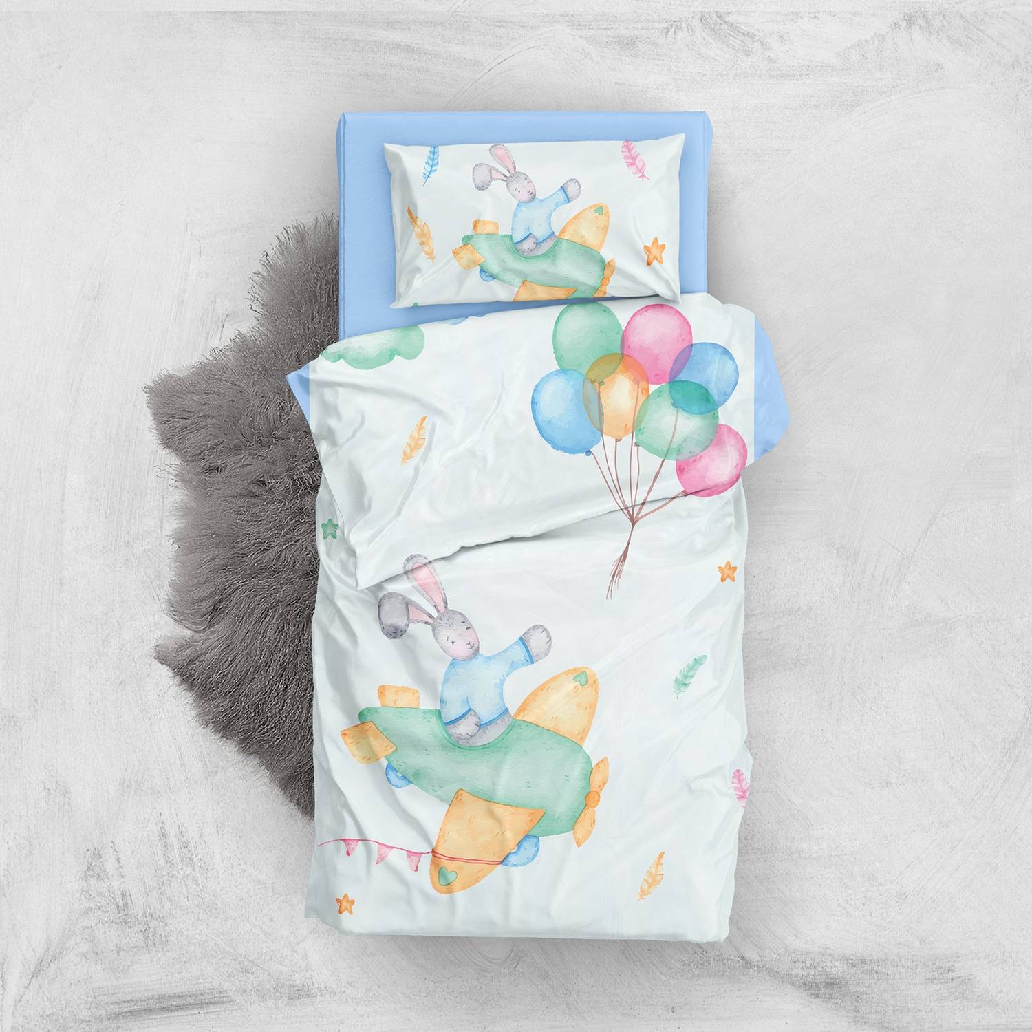 Комплект постельного белья для младенцев MonoHome Flaying Rabbit 3D из органического хлопка, 100% хлопок, яркие цвета, специальная упаковка