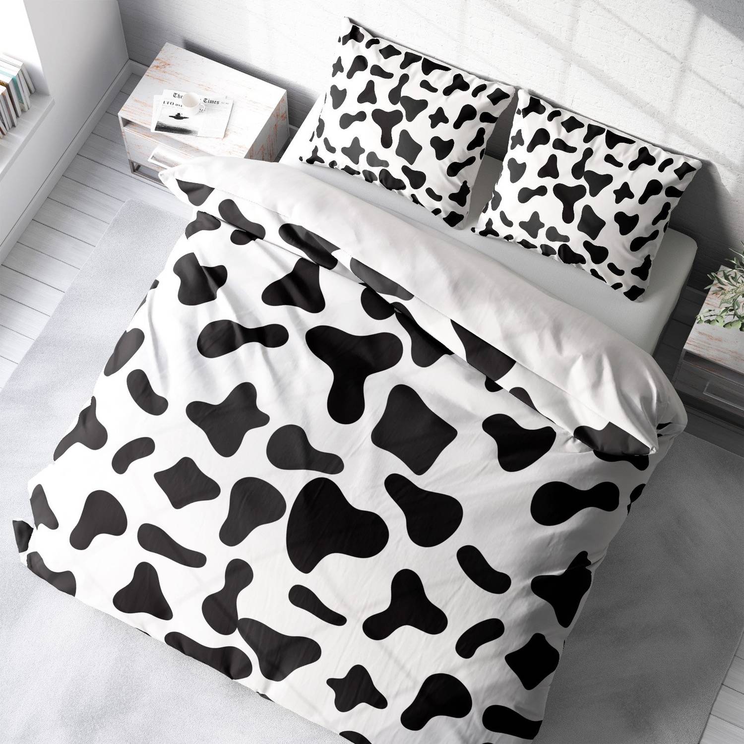 Набор постельного белья Monohome Cow 3D из хлопкового сатина для двуспальной кровати с цифровым принтом и высокой долговечностью 200x220 см