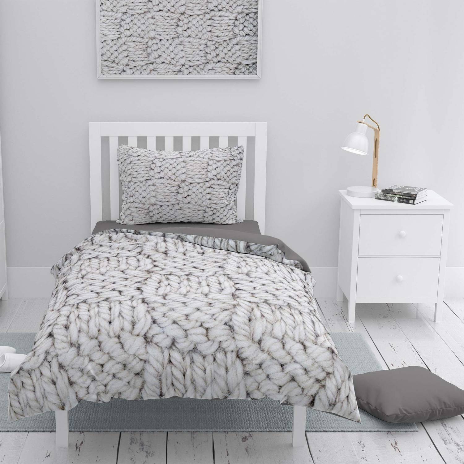 MonoHome محبوك 4 3D طقم غطاء لحاف مفرد من الساتان القطني