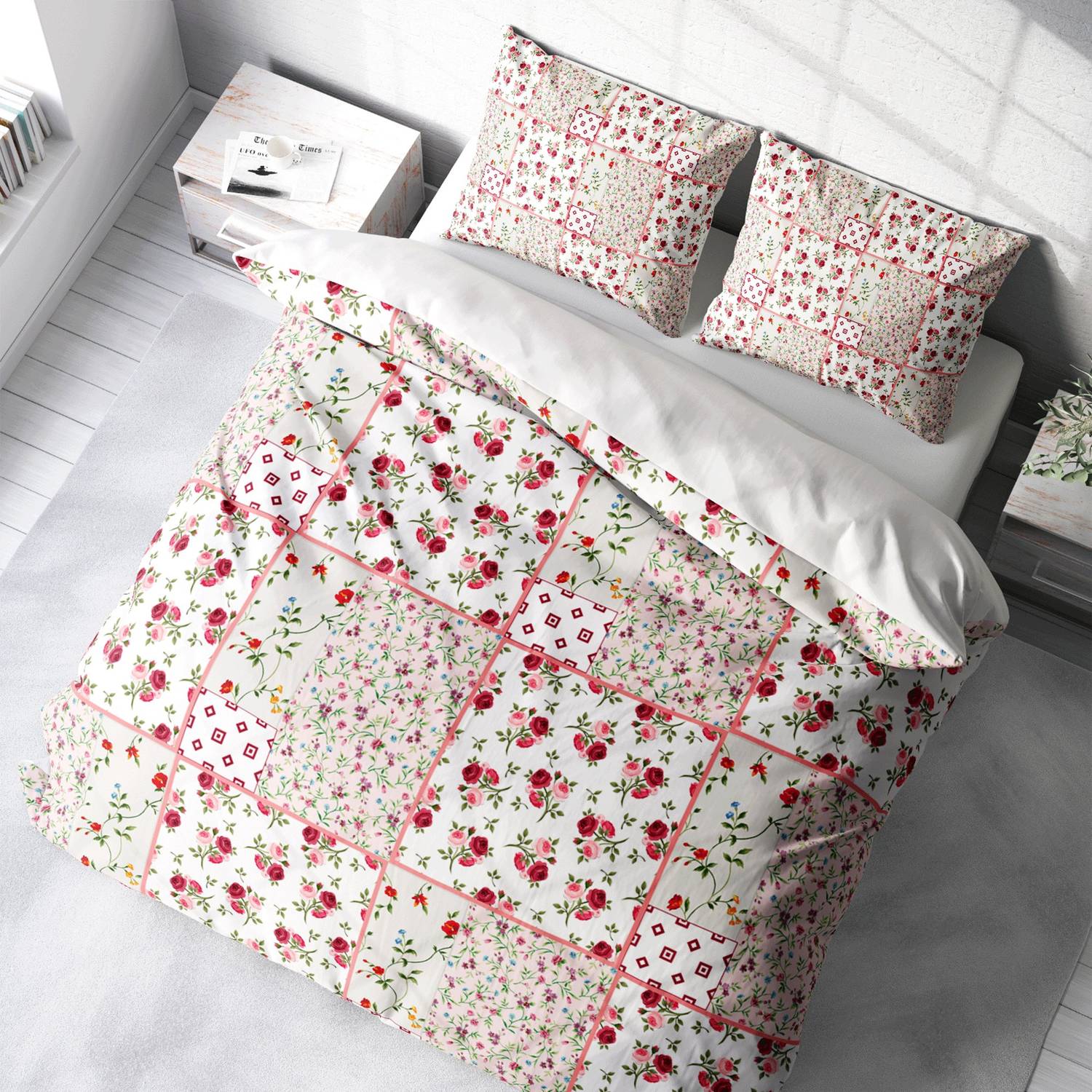 MonoHome Rose Branch 3D Cotton Satin Double Duvet Cover Set