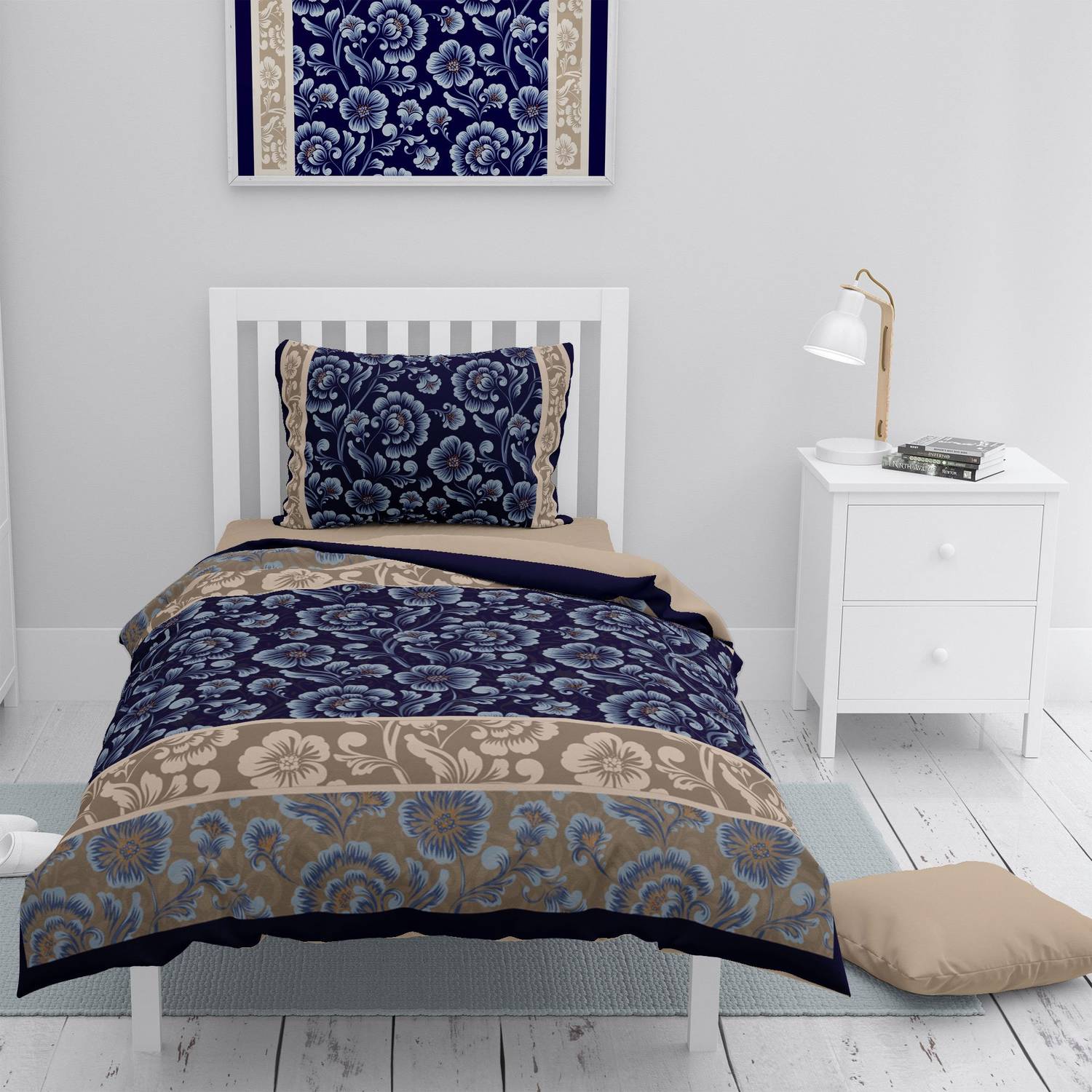 MonoHome Mavi Sarmaşık 3D Pamuk Saten Tek Kişilik Nevresim Takımı