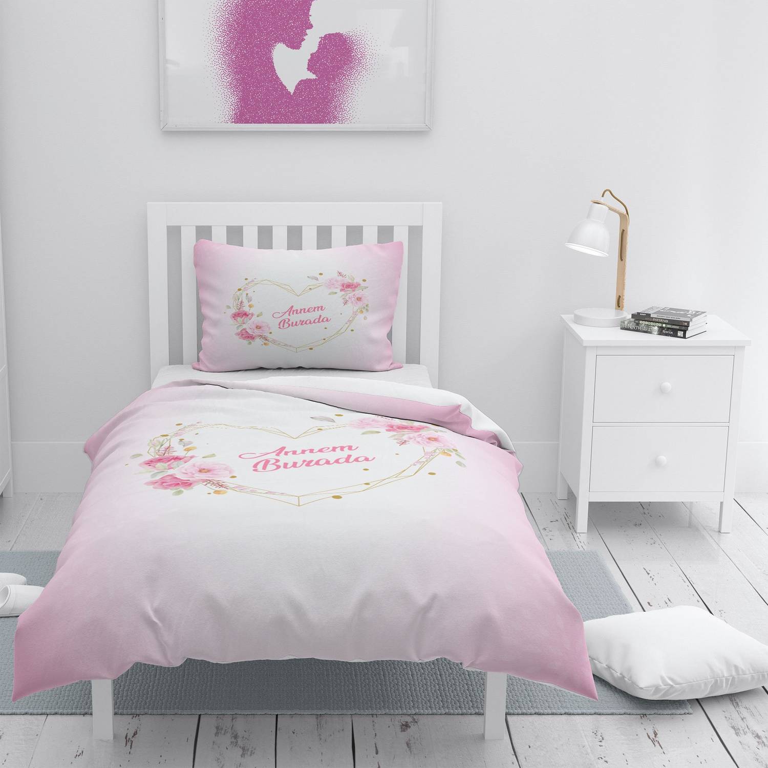 MonoHome Anneler Günü 7 3D Pamuk Saten Tek Kişilik Nevresim Takımı