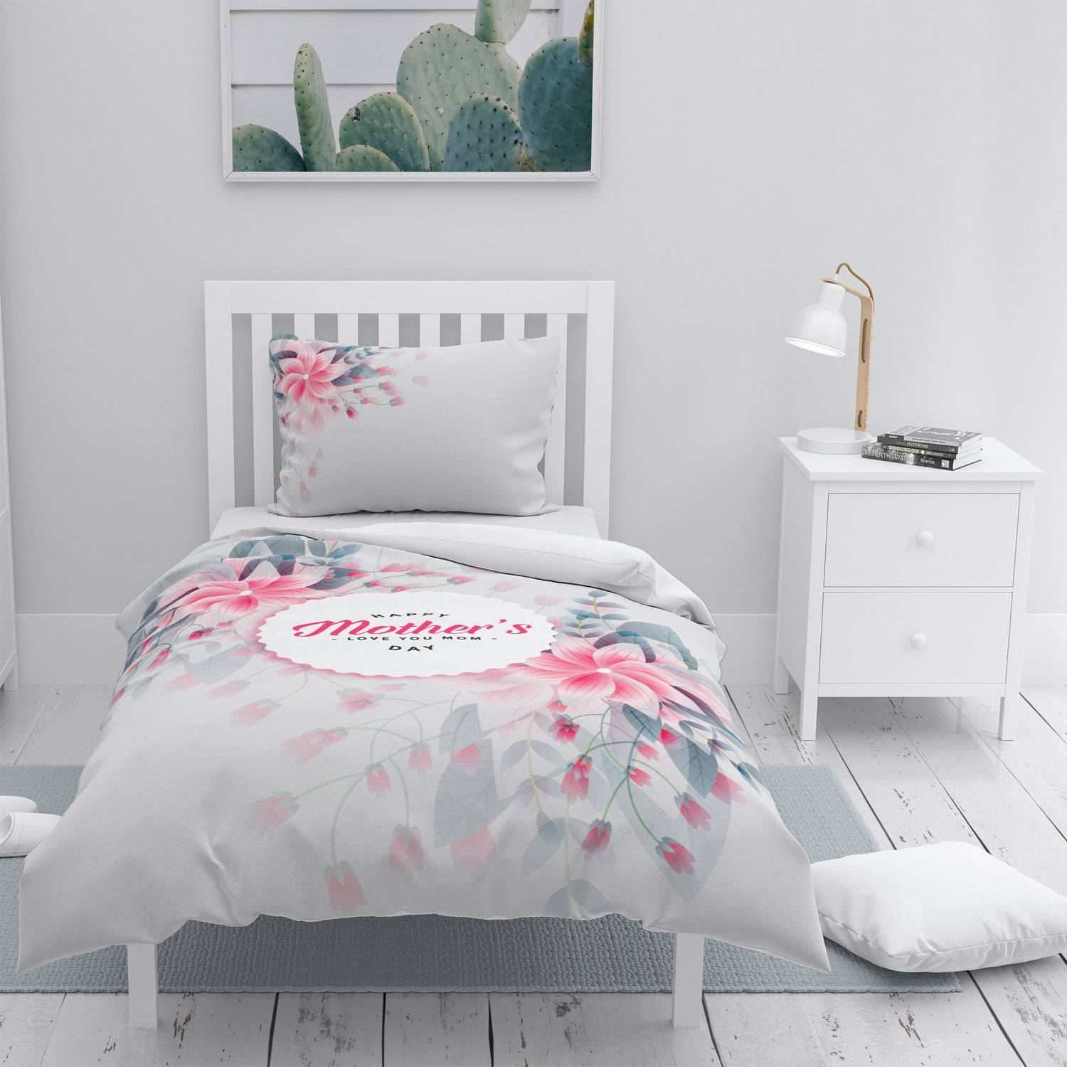 Односпальный комплект постельного белья MonoHome на День матери 3D из сатина с рисунком, 160х220 см, хлопок, живые цвета, премиум качество
