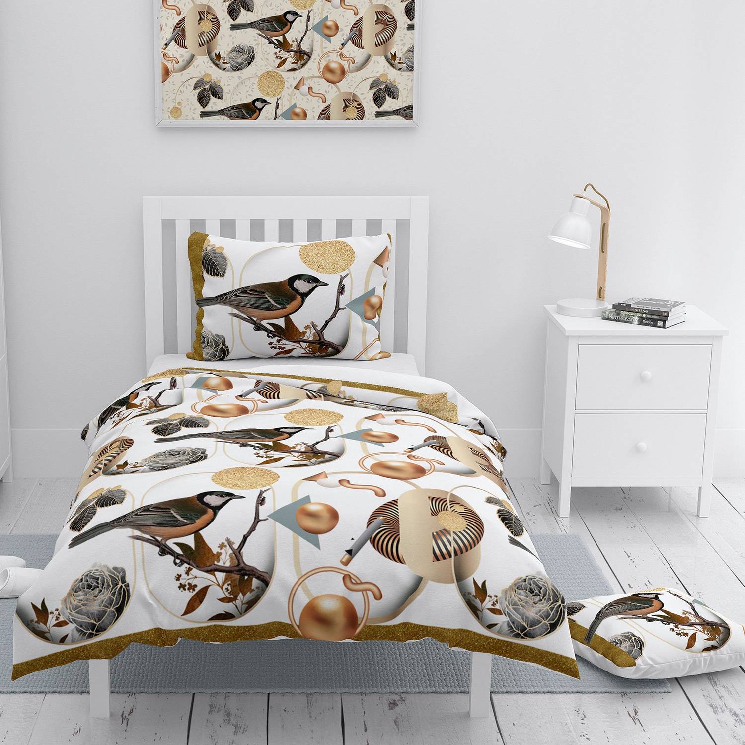 MonoHome Bird Circle 3D Cotton Satin Single Duvet Cover Set
