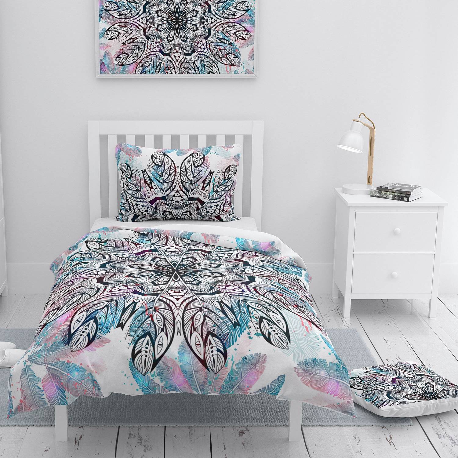 Односпальний комплект постільної білизни MonoHome Ethnic Mandala2 3D з бавовняного сатину, 160x220 см, яскраві кольори, дихаюча тканина