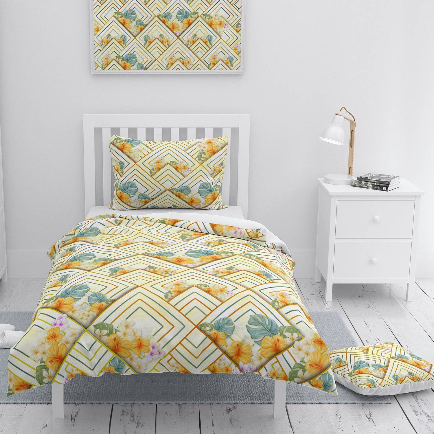 MonoHome Flower Squares 3D Cotton Satin Single Duvet Cover Set