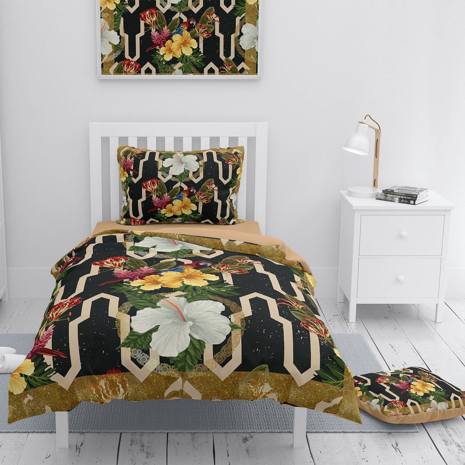 MonoHome Figure Parrot 3D Cotton Satin Single Duvet Cover Set