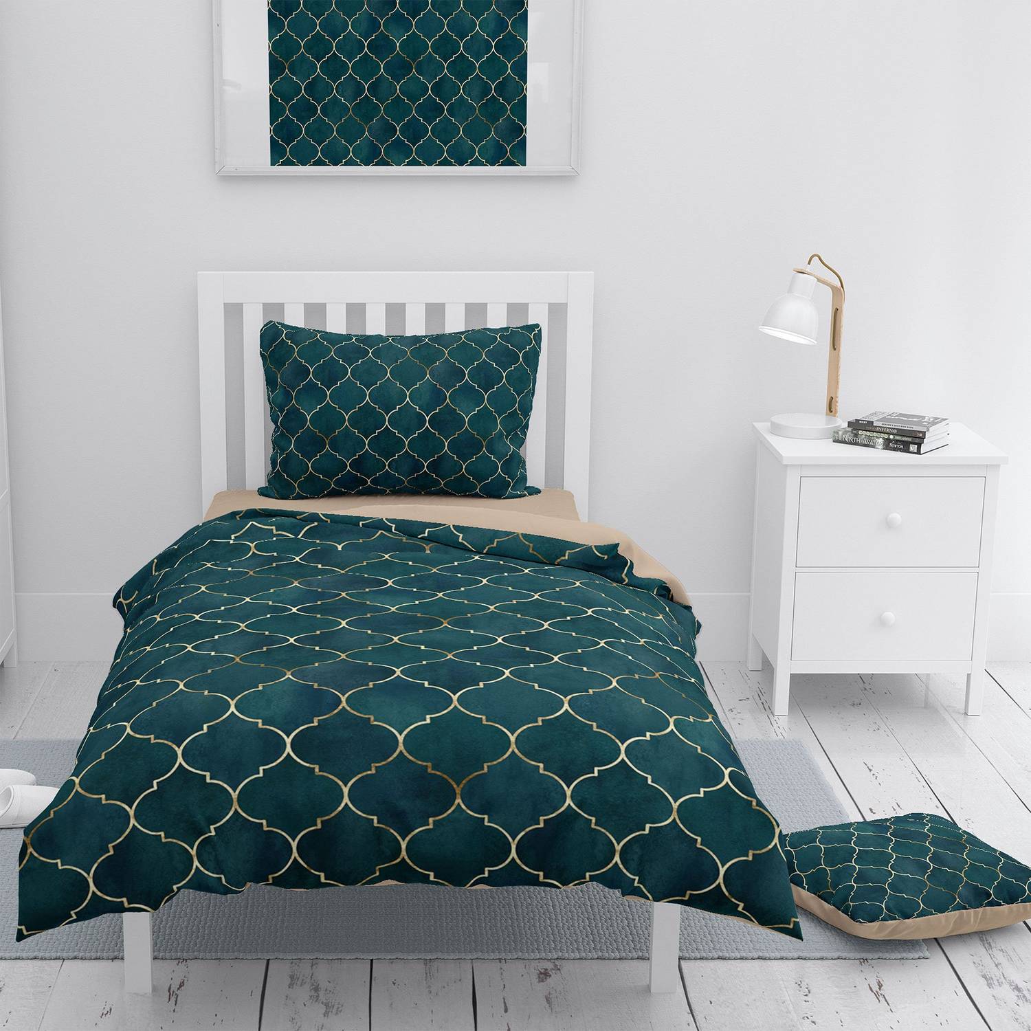 Односпальный комплект постельного белья MonoHome Gold Line из марокканского 3D хлопкового сатина, 200x220 см, с живыми цветами и органическим принтом