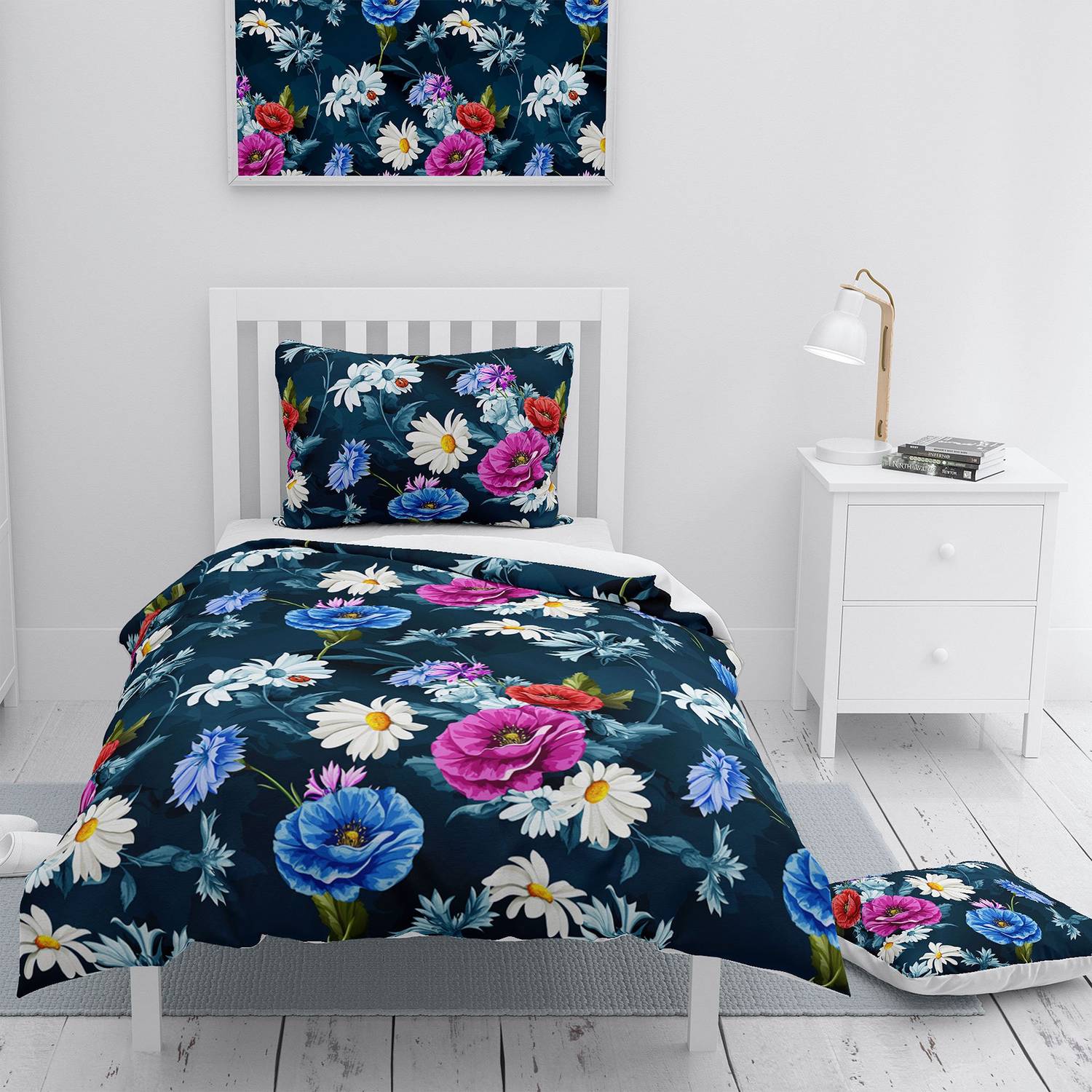 MonoHome Colorful Flowers 3D Cotton Satin Single Duvet Cover Set