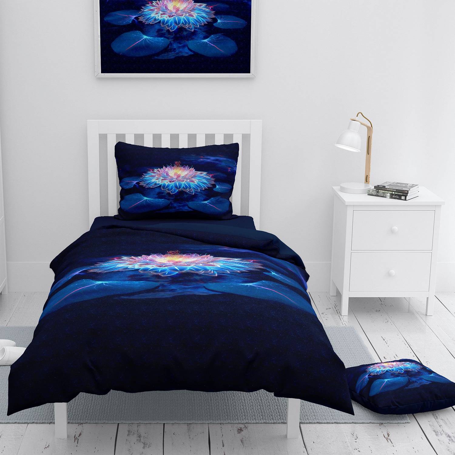 Monohome Lotus Night 3D Cotton Satin Single Duvet Cover Set