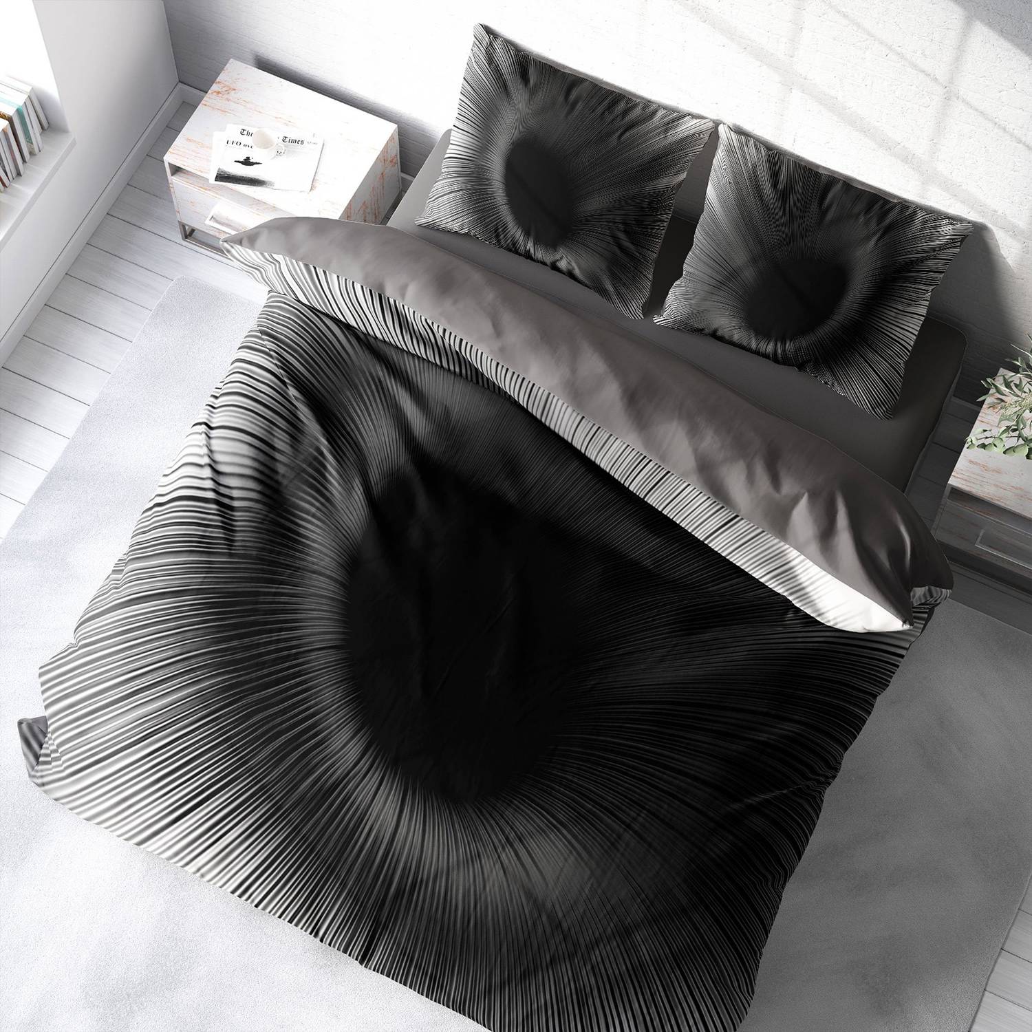 MonoHome Gray Wortex 3D Cotton Satin Double Duvet Cover Set