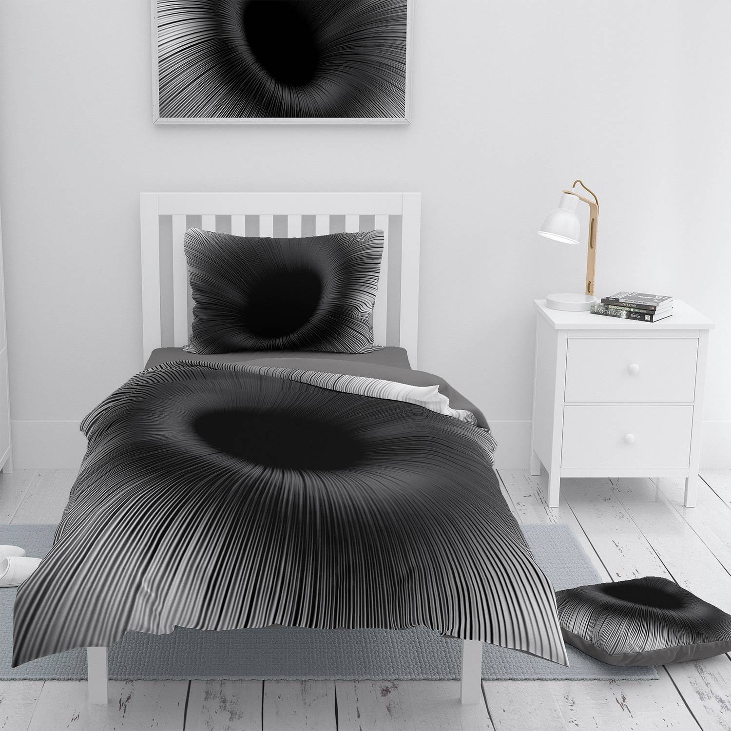 Monohome Gray Wortex 3D Cotton Satin Single Duvet Cover Set