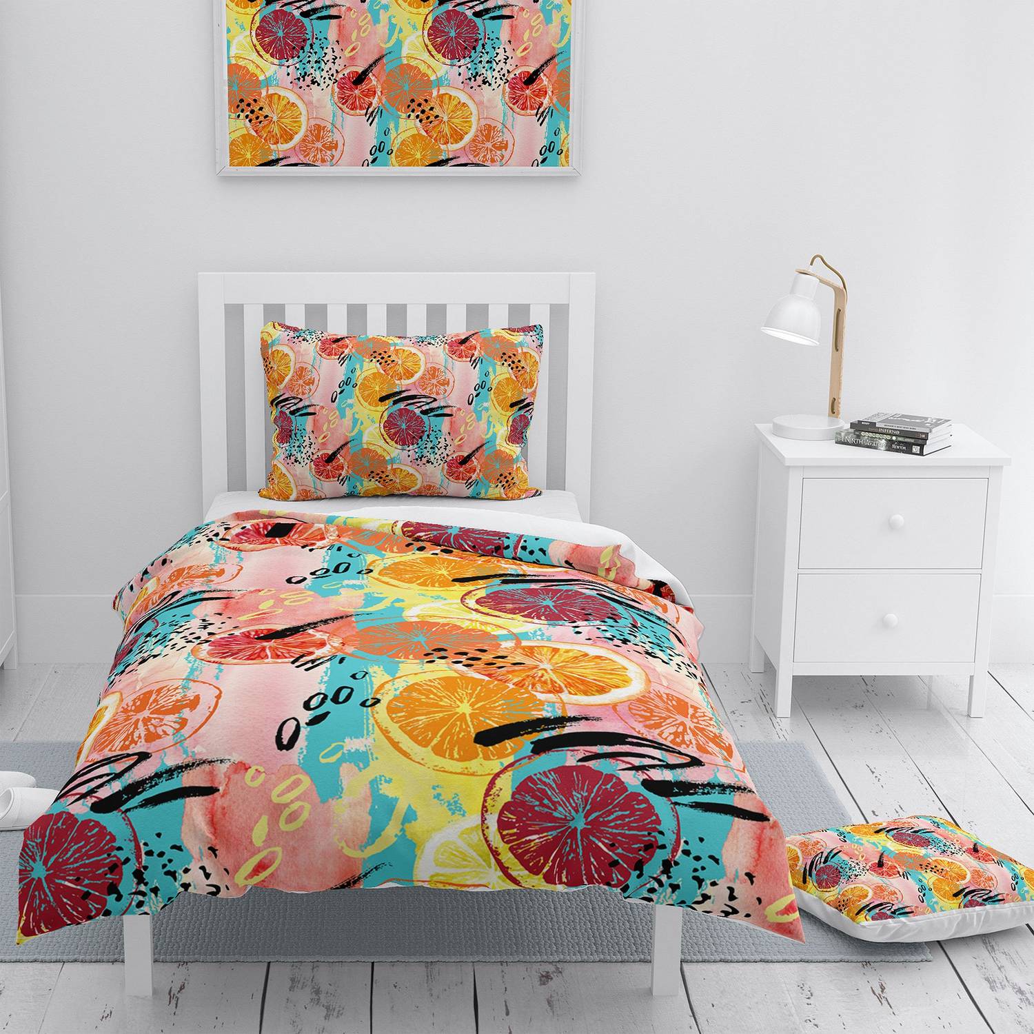 Комплект постільної білизни з односпальним наматрацником MonoHome Exotic Fruits 3D з бавовняного сатину, яскраві кольори та оригінальний дизайн