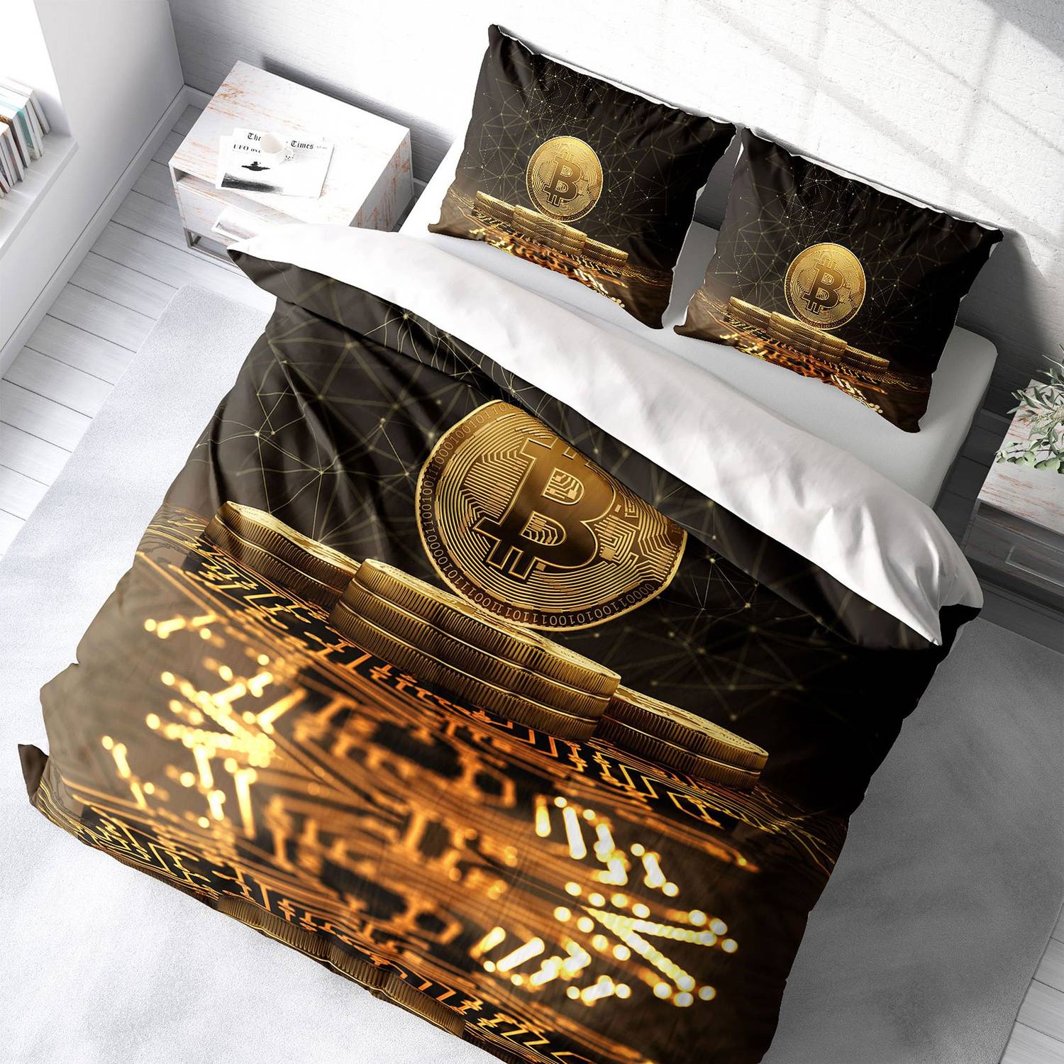 MonoHome Bitcoin-2 3D Pamuk Saten Çift Kişilik Nevresim Takımı