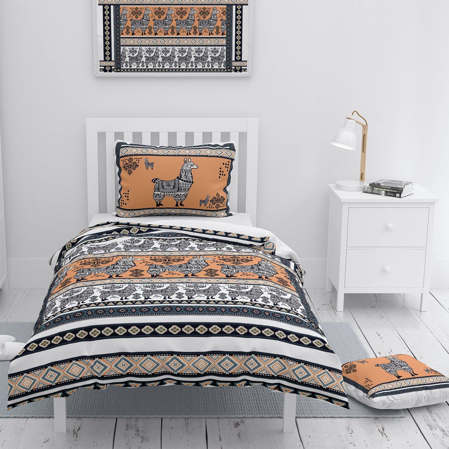 Одноразовий комплект постільної білизни MonoHome Лама Татуювання 3D з бавовняного сатину 160x220 см, яскраві кольори, м'яка текстура, антискрипучий матеріал