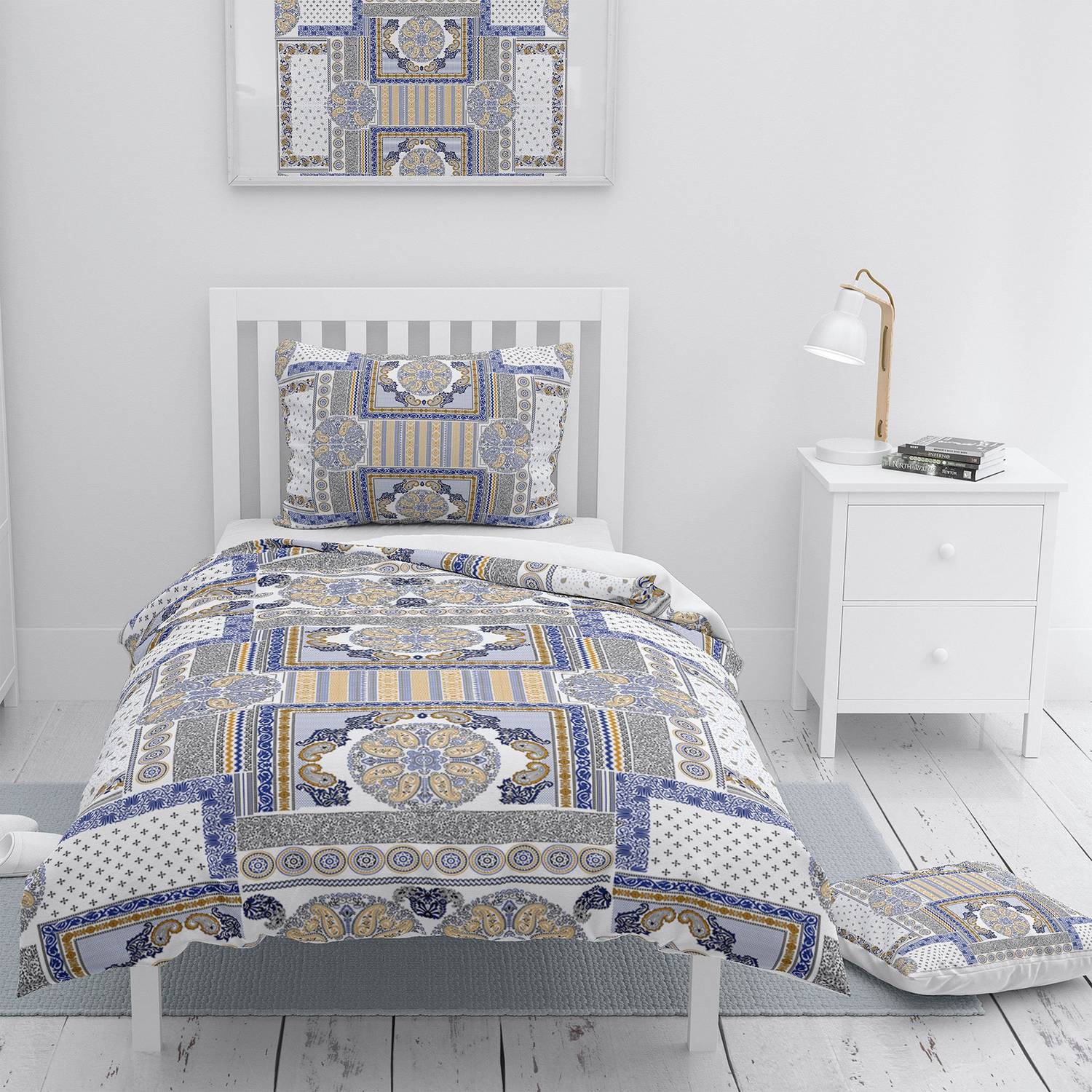 MonoHome Blue Patchwork 3D Cotton Satin Single Duvet Cover Set