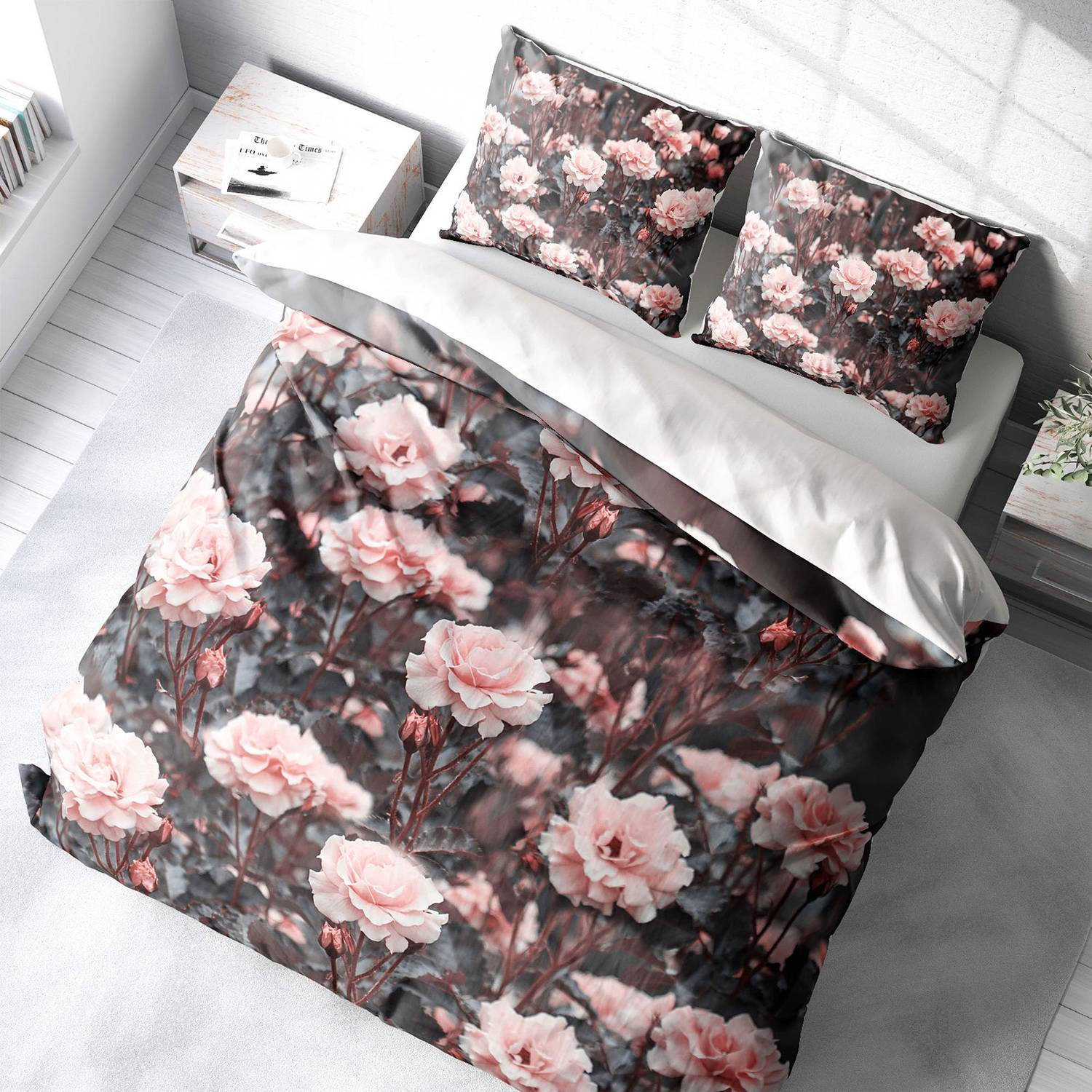 MonoHome Roses Garden 3D Cotton Satin Double Duvet Cover Set