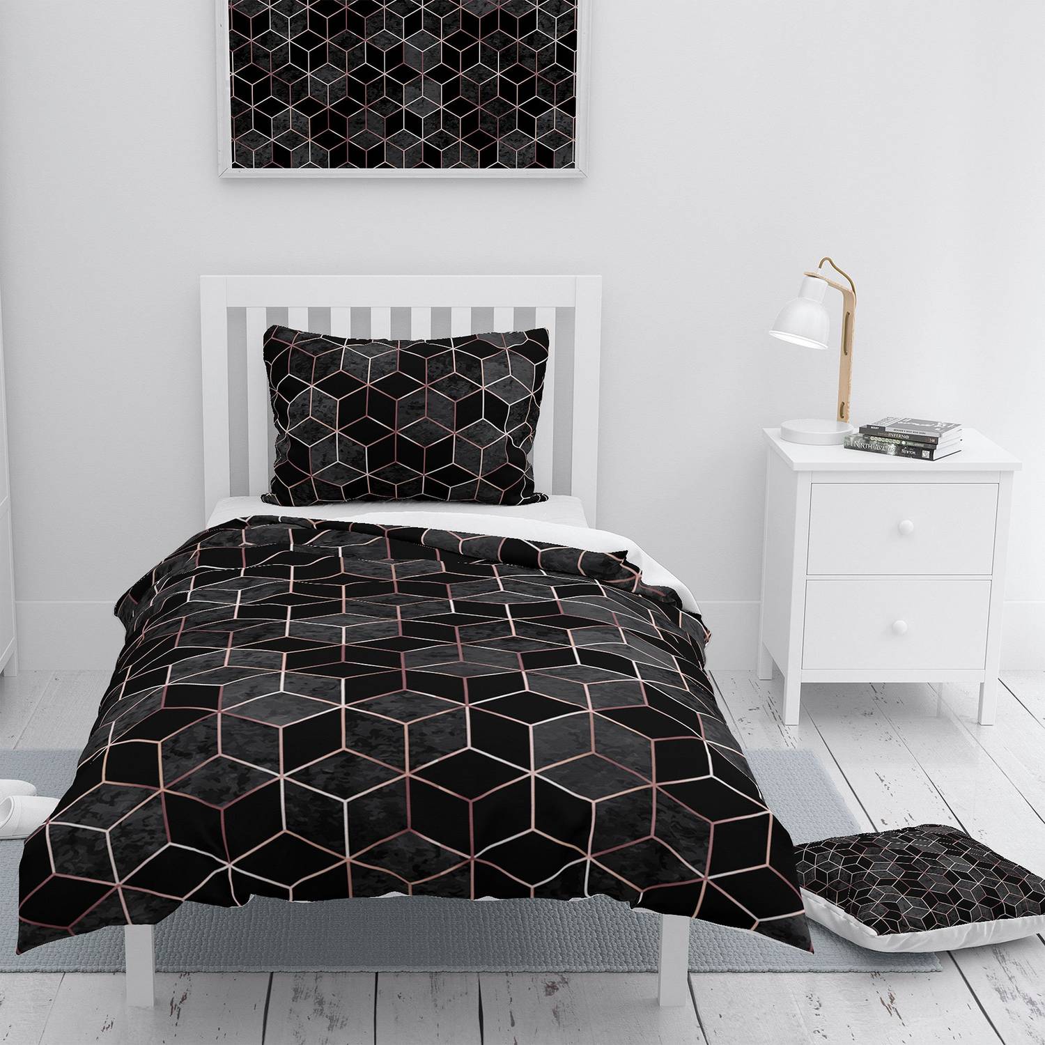 MonoHome Gold Cube 3D Cotton Satin Single Duvet Cover Set