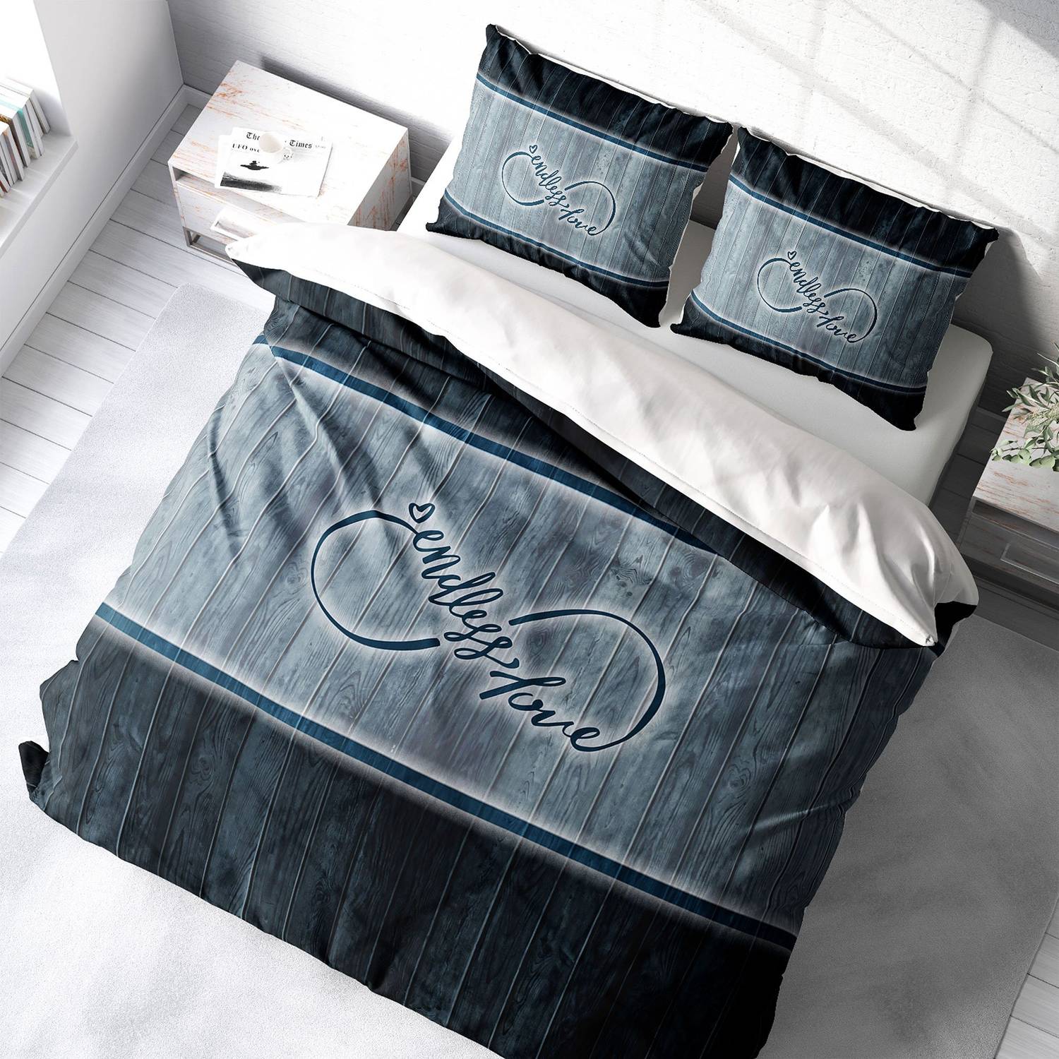 MonoHome Endless Love 3D طقم غطاء لحاف مزدوج من الساتان القطني