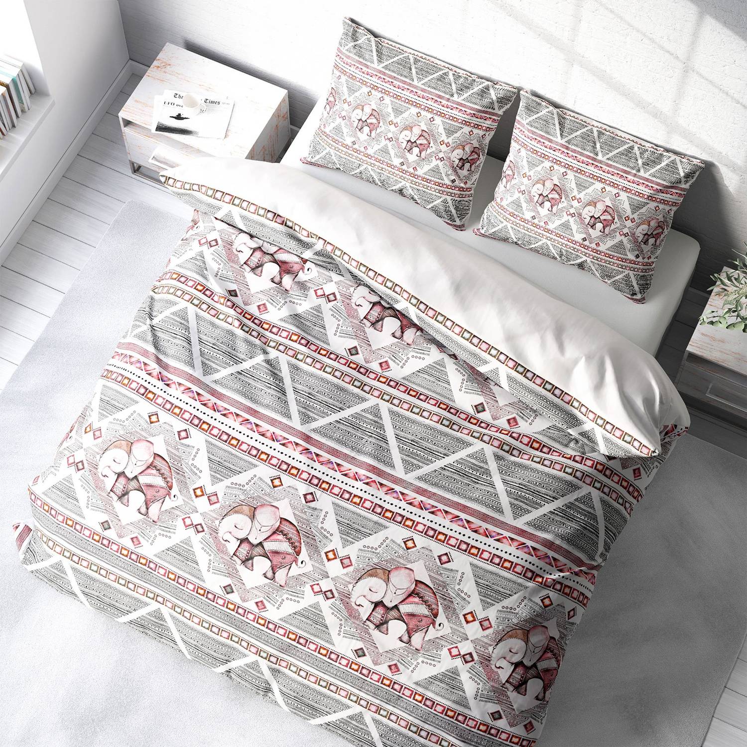 MonoHome Vintage Elephant-2 3D Cotton Satin Double Duvet Cover Set